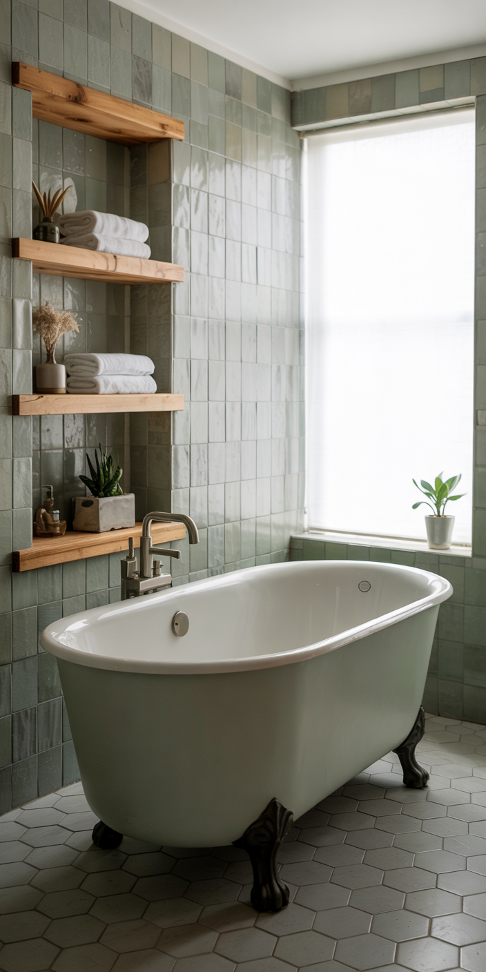 Aesthetic Green Bathroom with Tiles