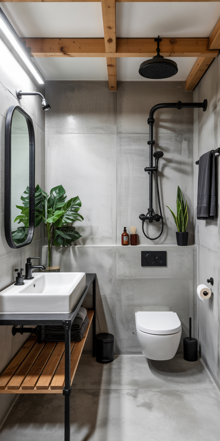 Concrete and Metal Industrial Style Bathroom