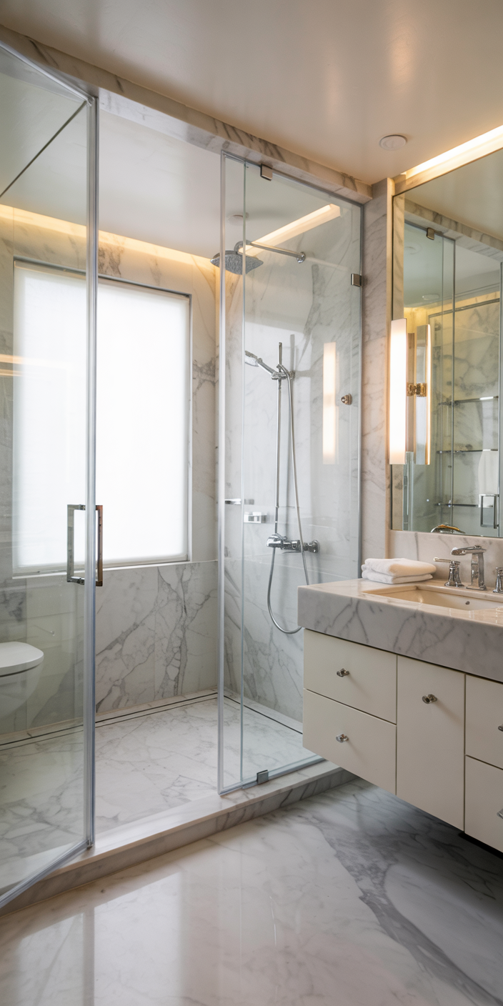 Tiny Luxury Bathroom with Mirrors