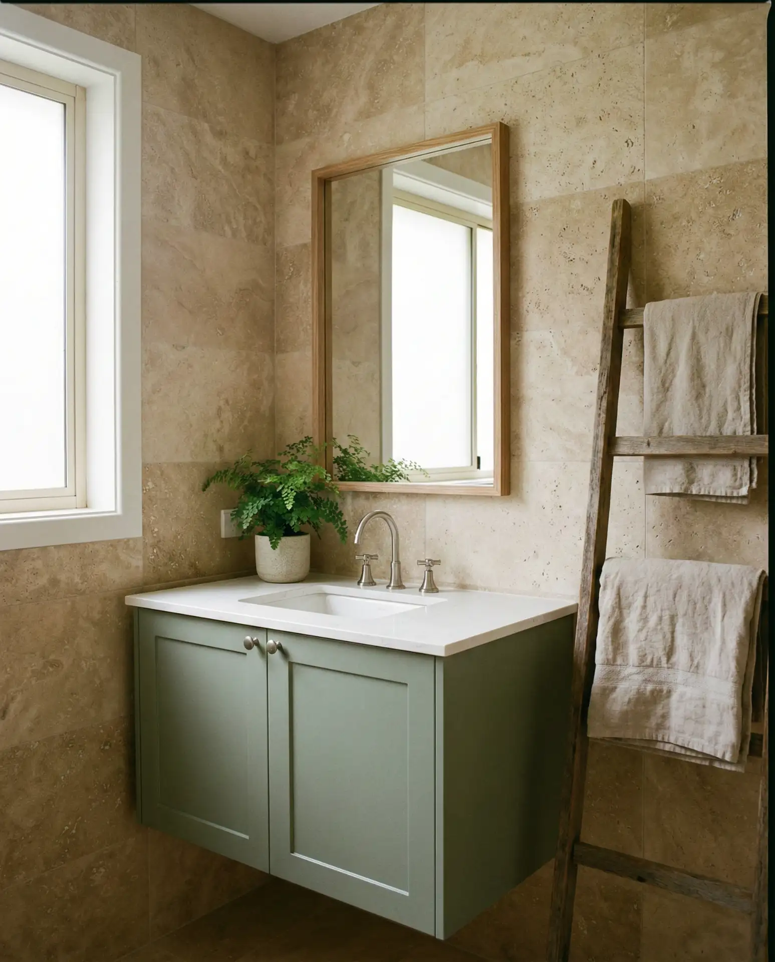 Beige and Green Organic Modern Bathroom 1