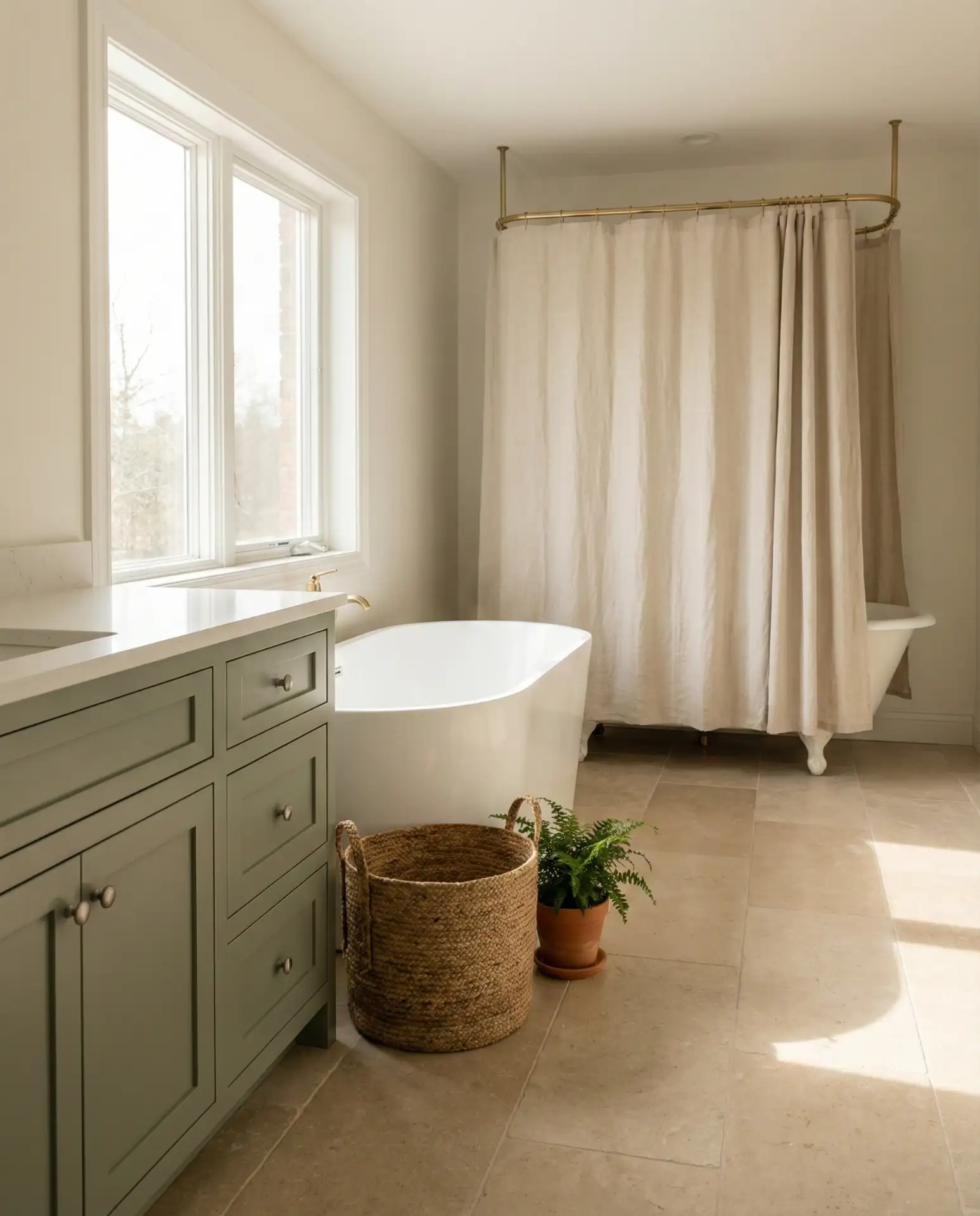 Beige and Green Organic Modern Bathroom 2