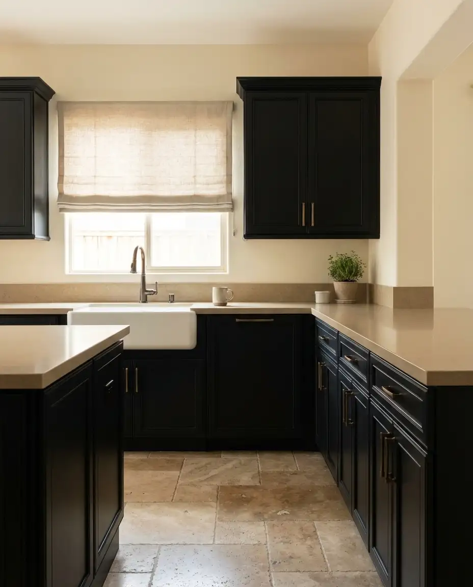 Black Cabinets with Beige and Soft Neutrals 2