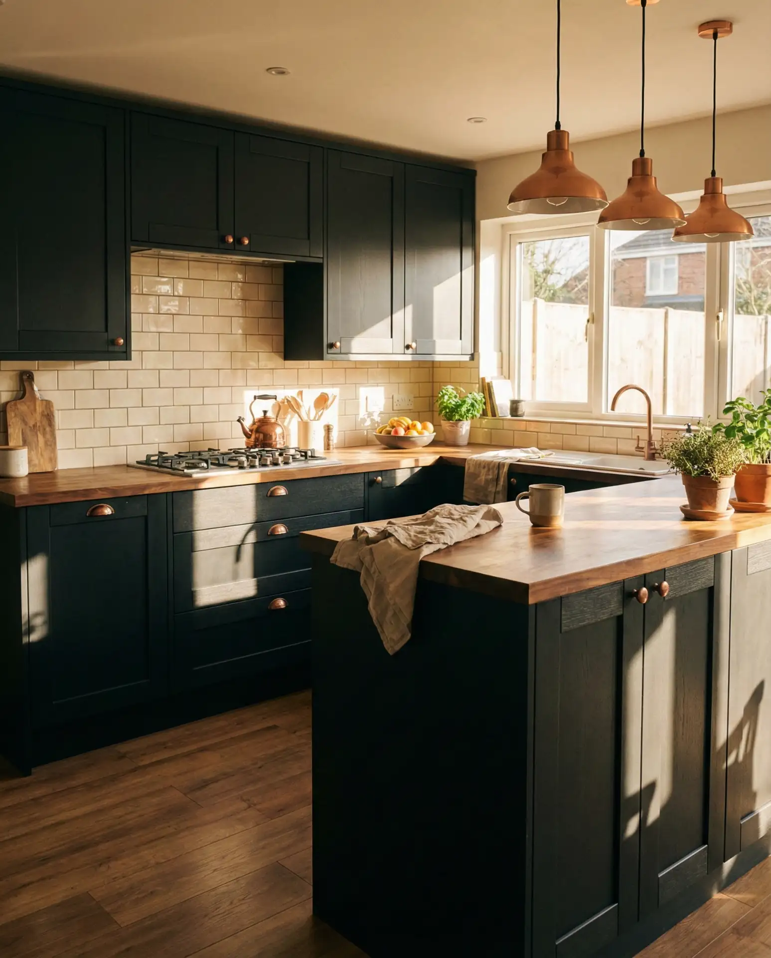 Black Cabinets with Brown and Wood Tones 1