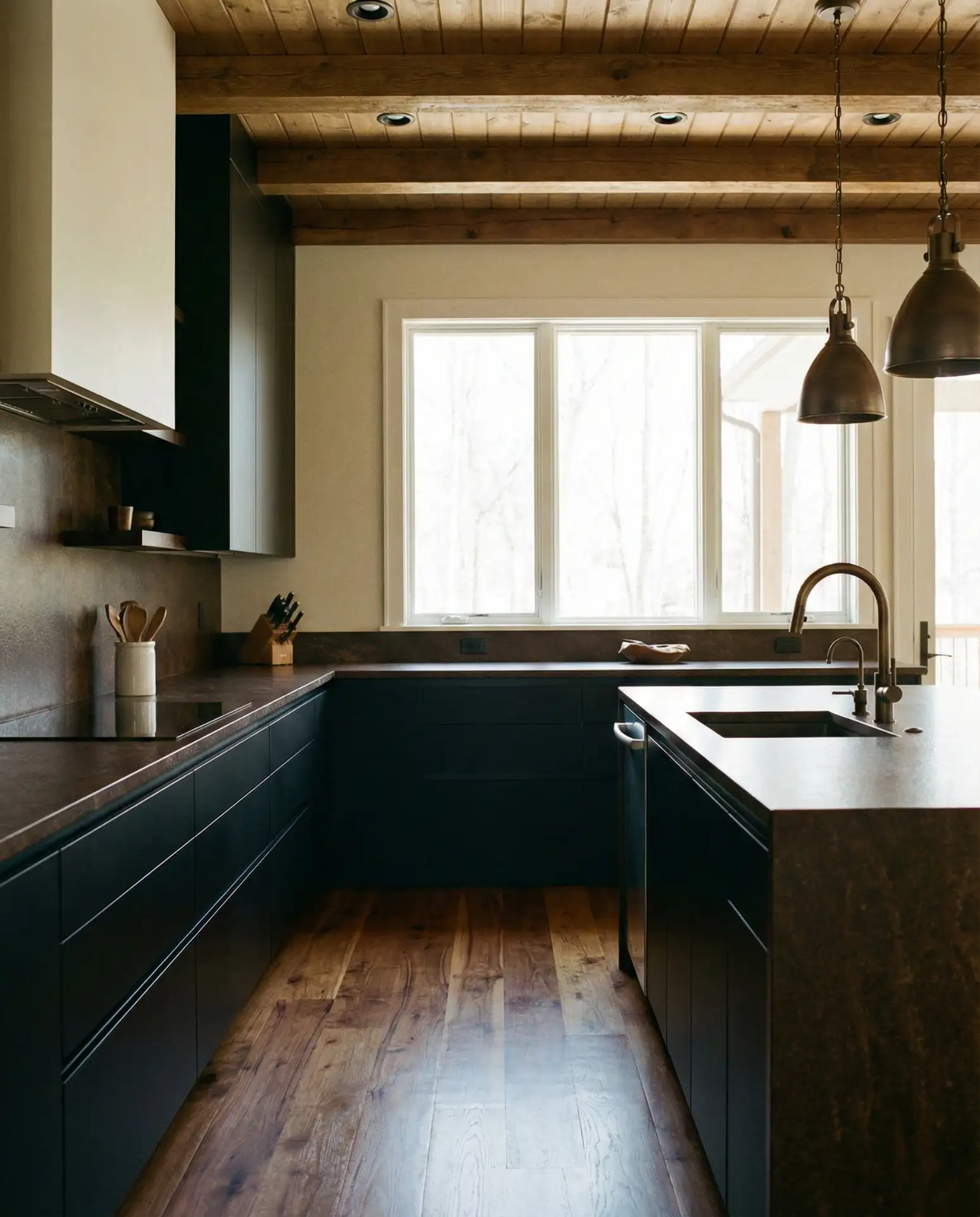Black Cabinets with Brown and Wood Tones 2