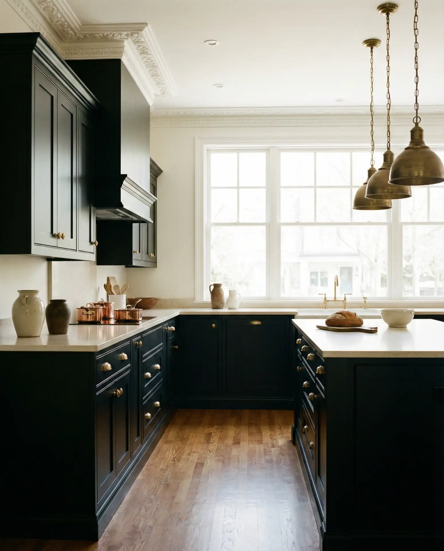 Black Cabinets with Gold Handles in Transitional Style 2