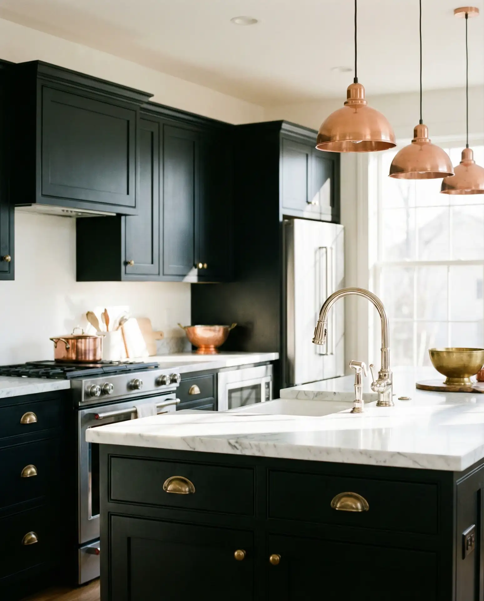 Black Cabinets with Mixed Metal Accents 1