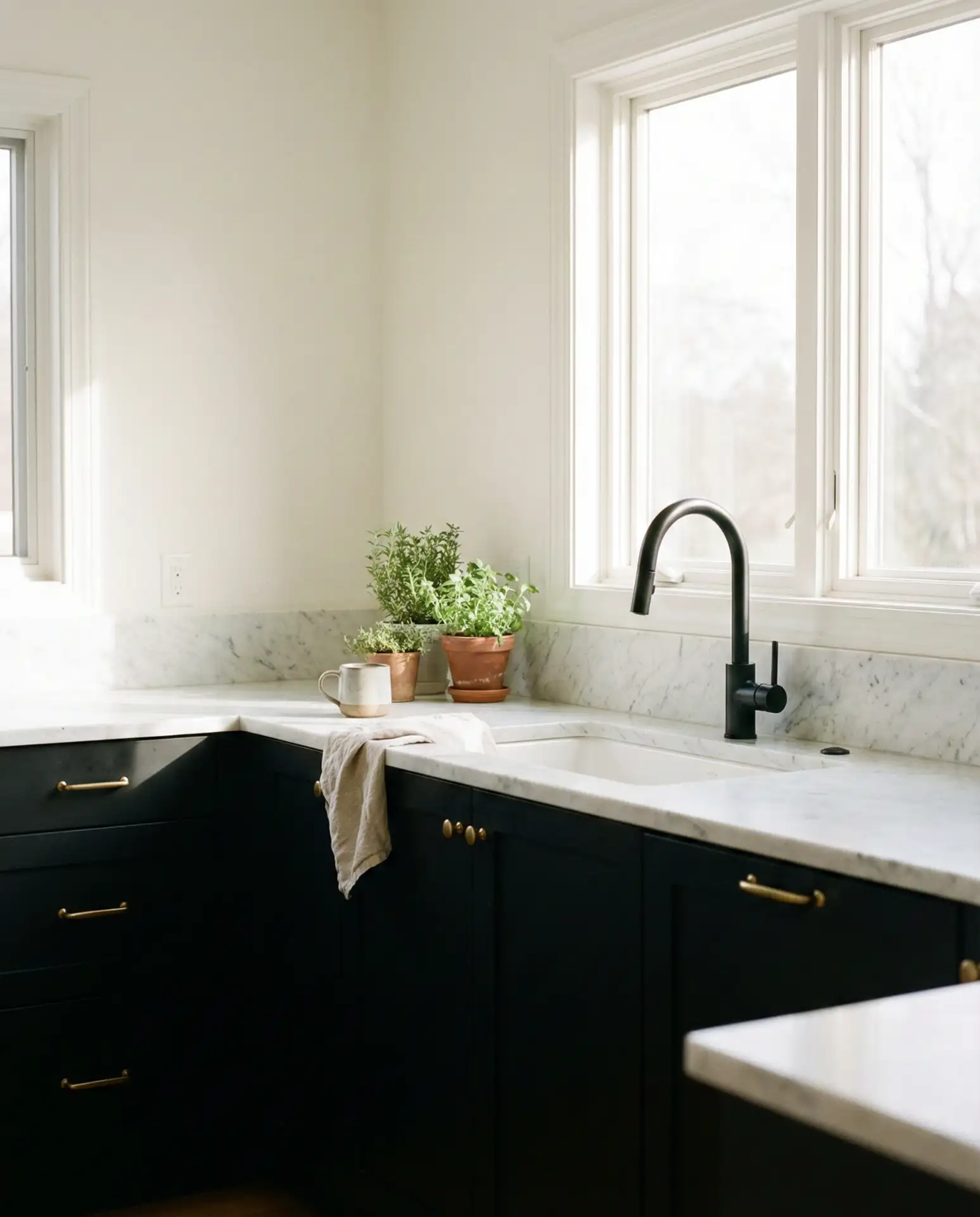 Black Cabinets with Soft White Walls 1