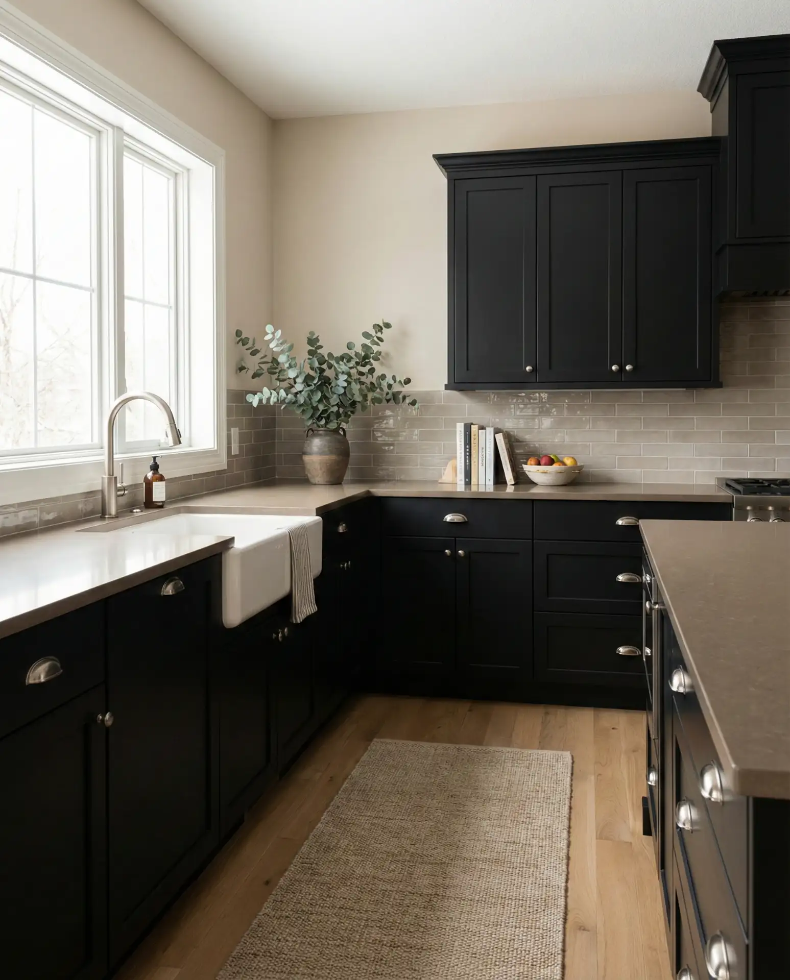 Black Cabinets with Taupe and Neutral Palette 1