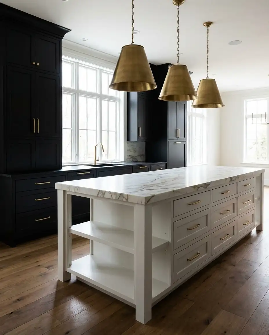 Black Cabinets with White Island Contrast 1
