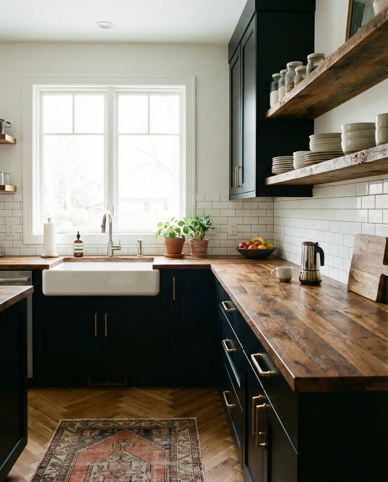 Black Cabinets with Wood and Natural Accents 2