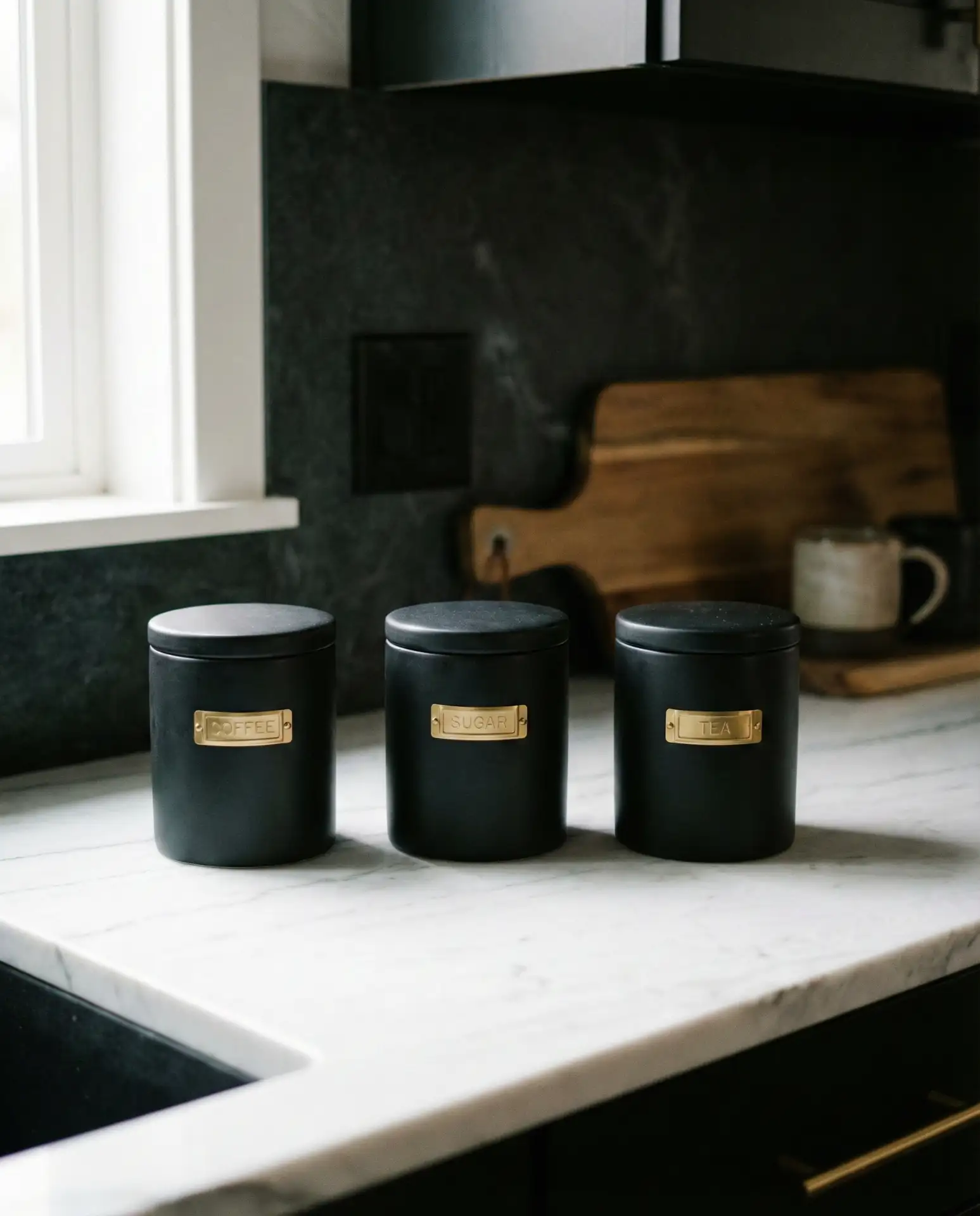 Black Matte Canisters with Gold Labels 2