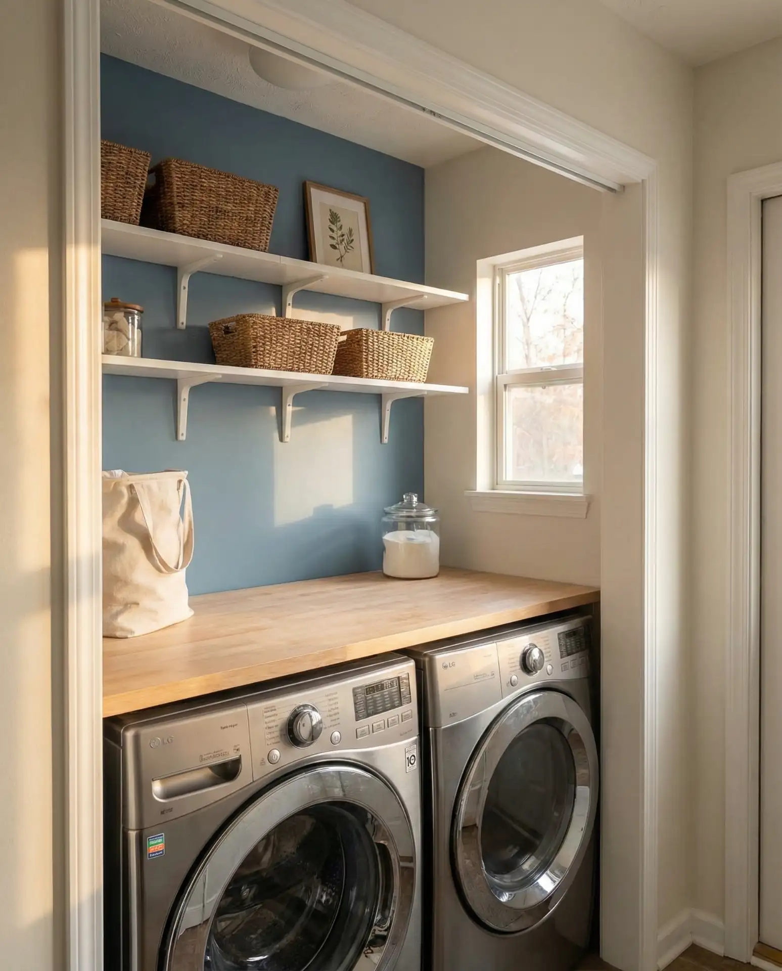 Blue Accent Wall with White Cabinetry 1