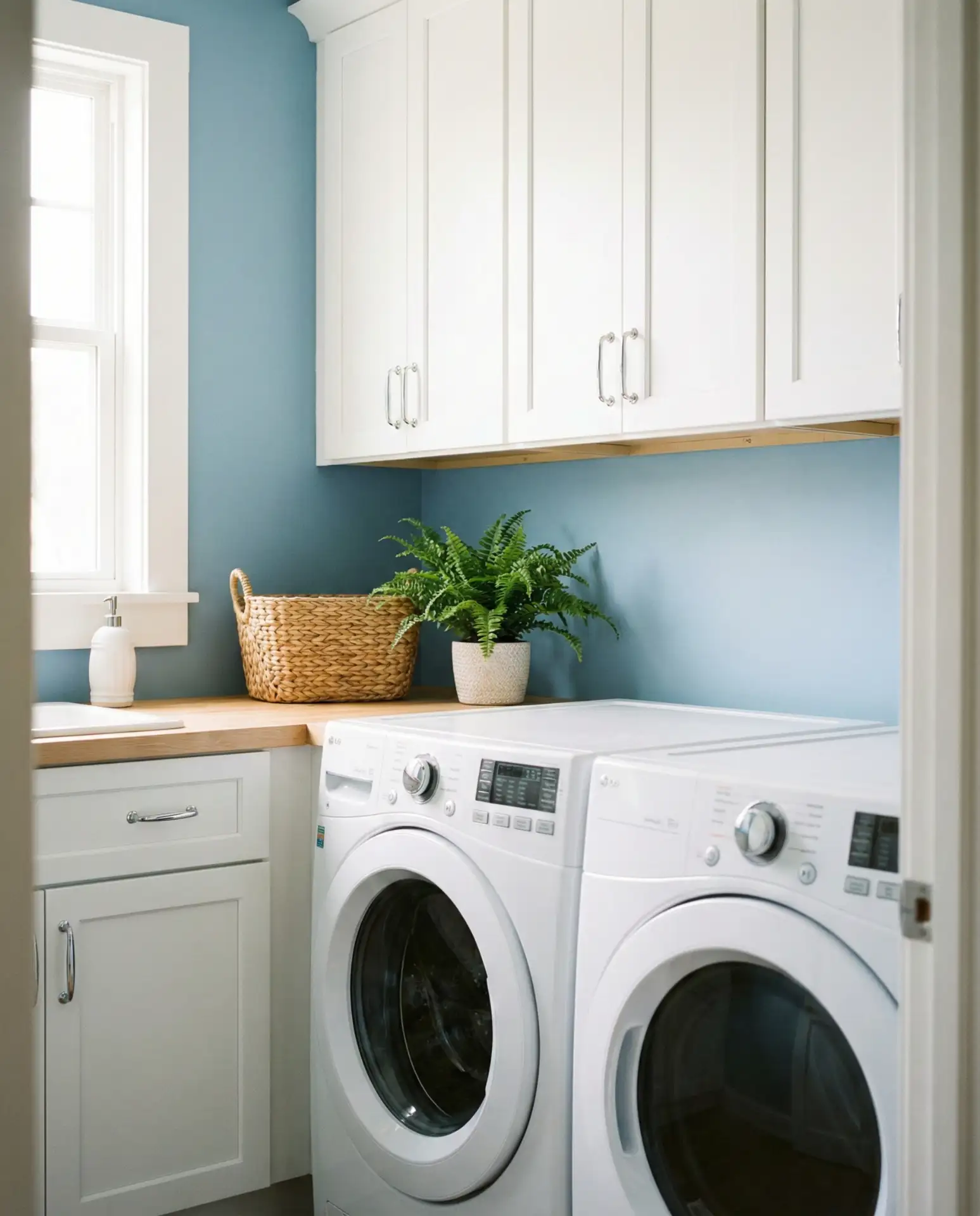 Blue Accent Wall with White Cabinetry 2