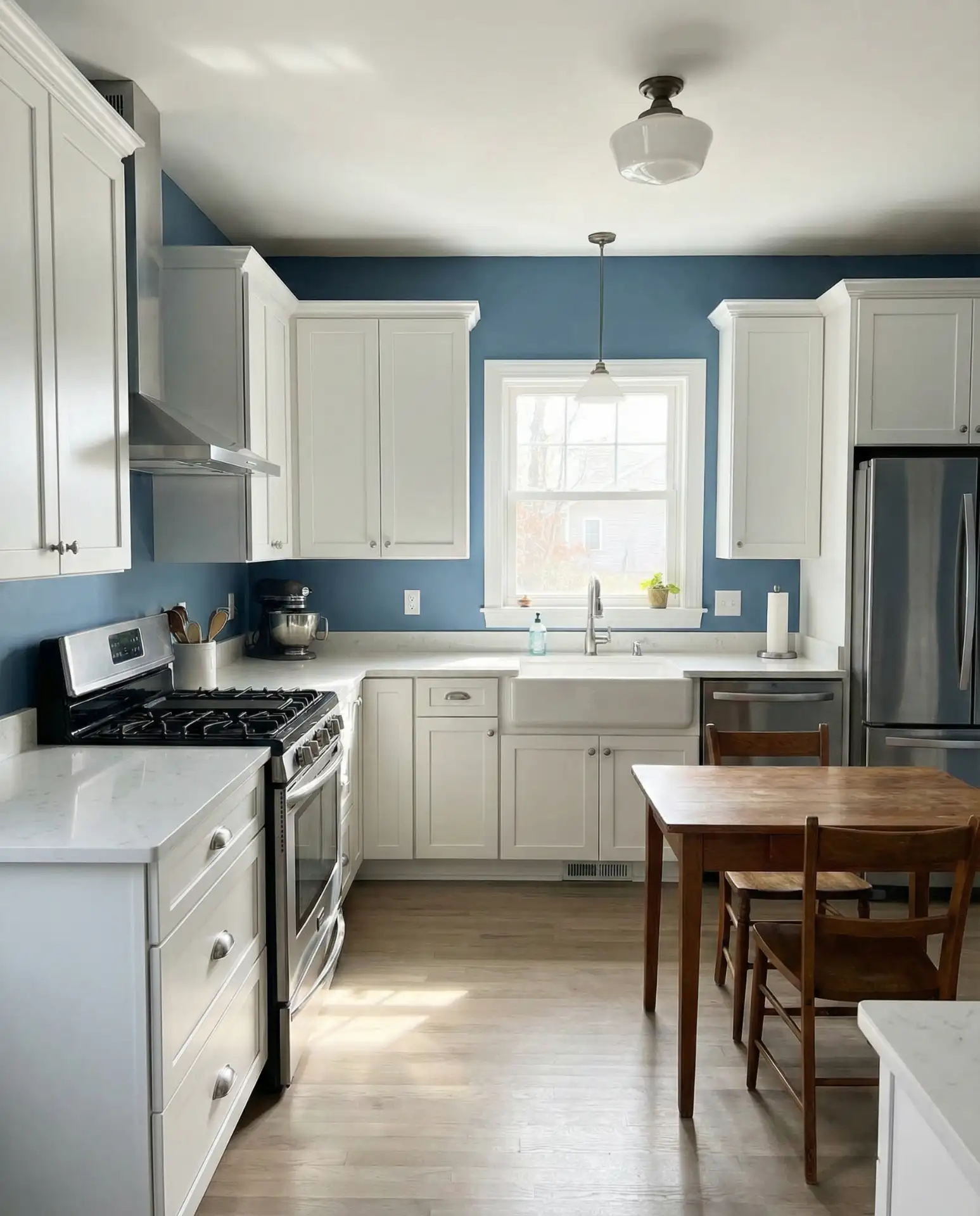 Blue Kitchen Walls with White Cabinets 1