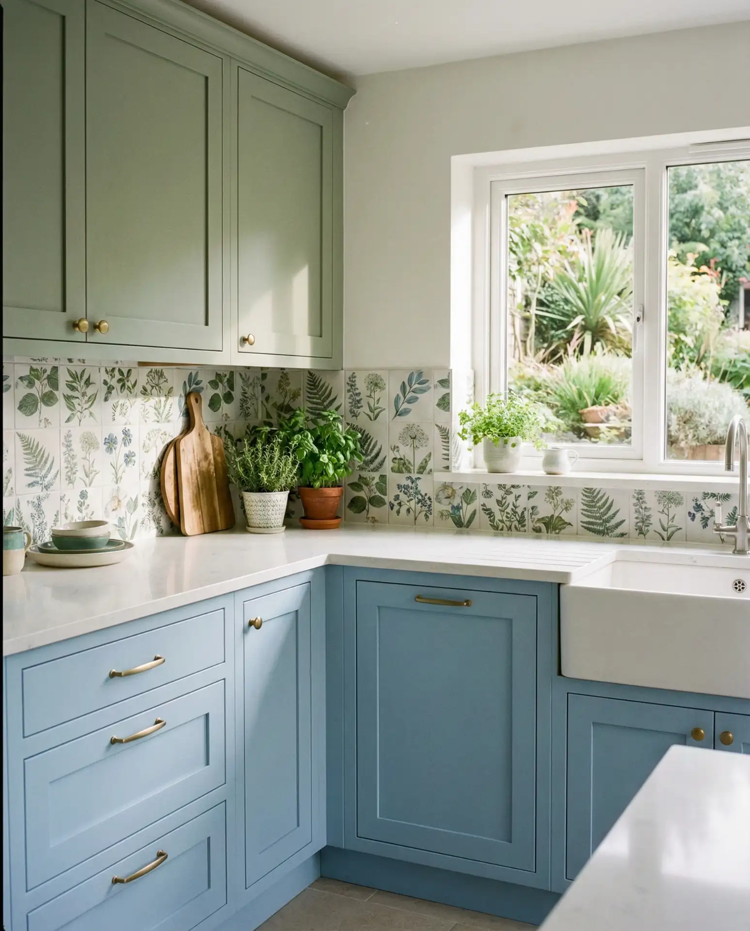 Blue and Green Kitchen with Natural Light 2