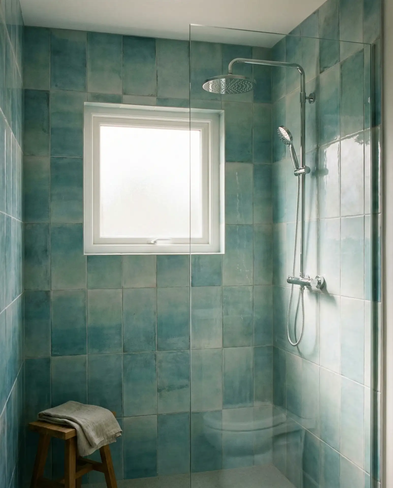 Blue and Green Watercolor Tile Shower 2