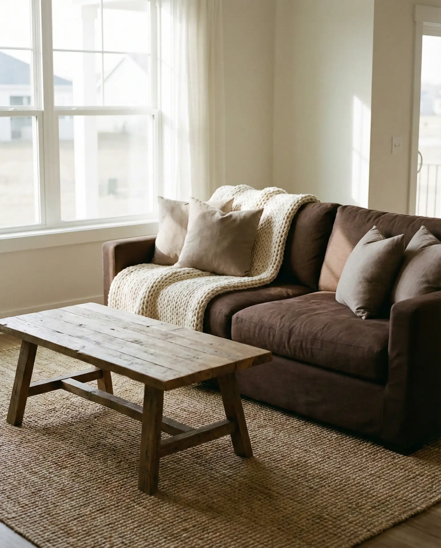 Brown Couch with Layered Neutrals 1