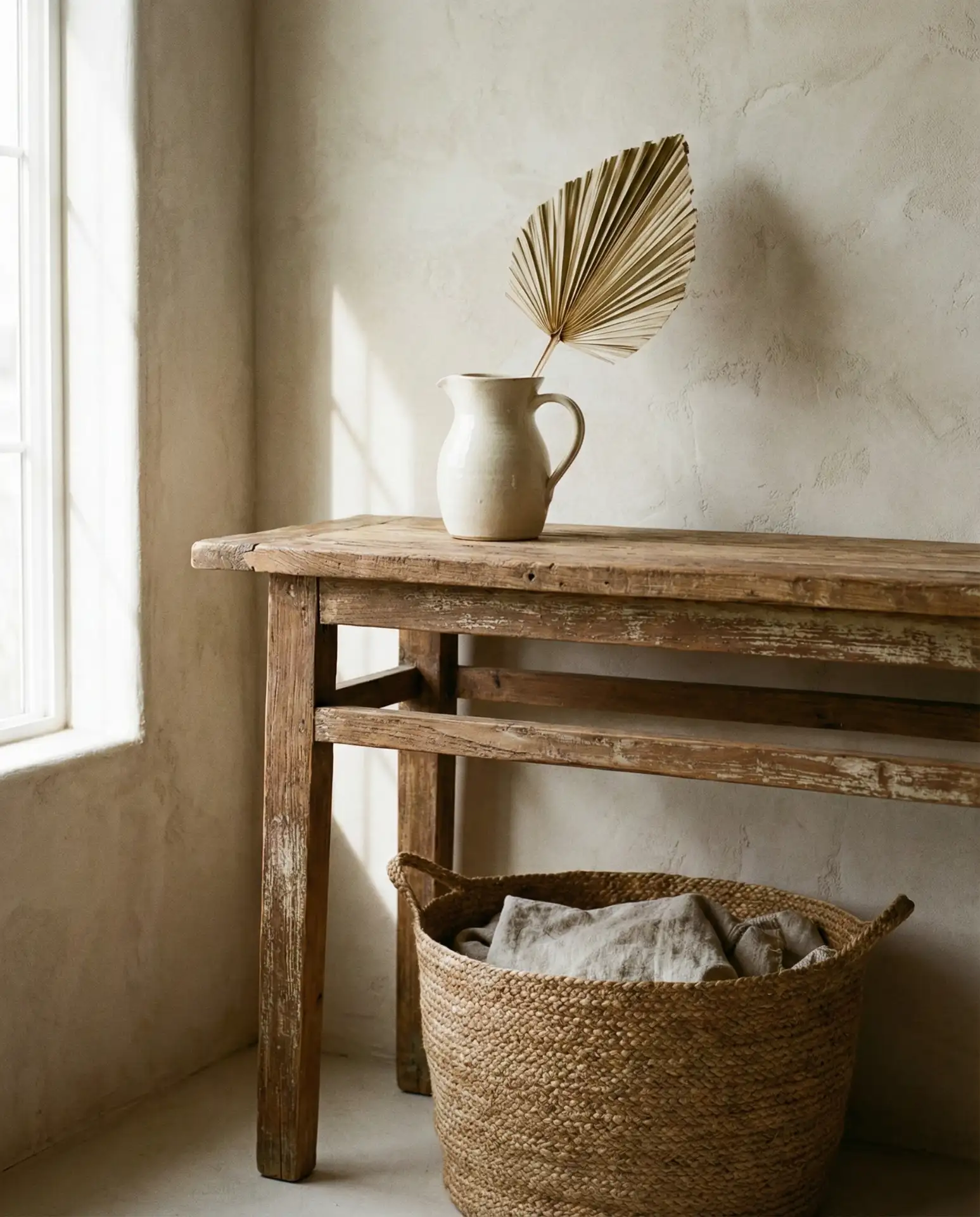 Brown Wood Entry Table with Warm Tones 2