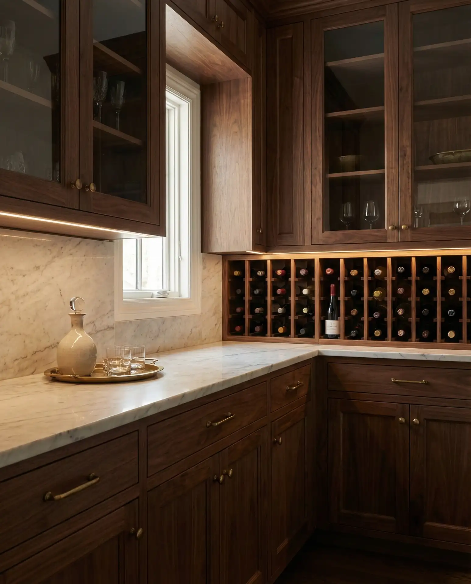 Butler's Pantry with Wine Storage and Glassware Display 1