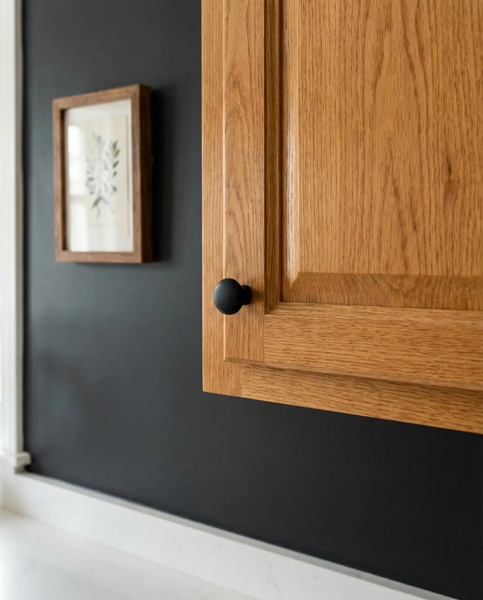 Charcoal Gray Walls with Honey Oak Cabinets 2