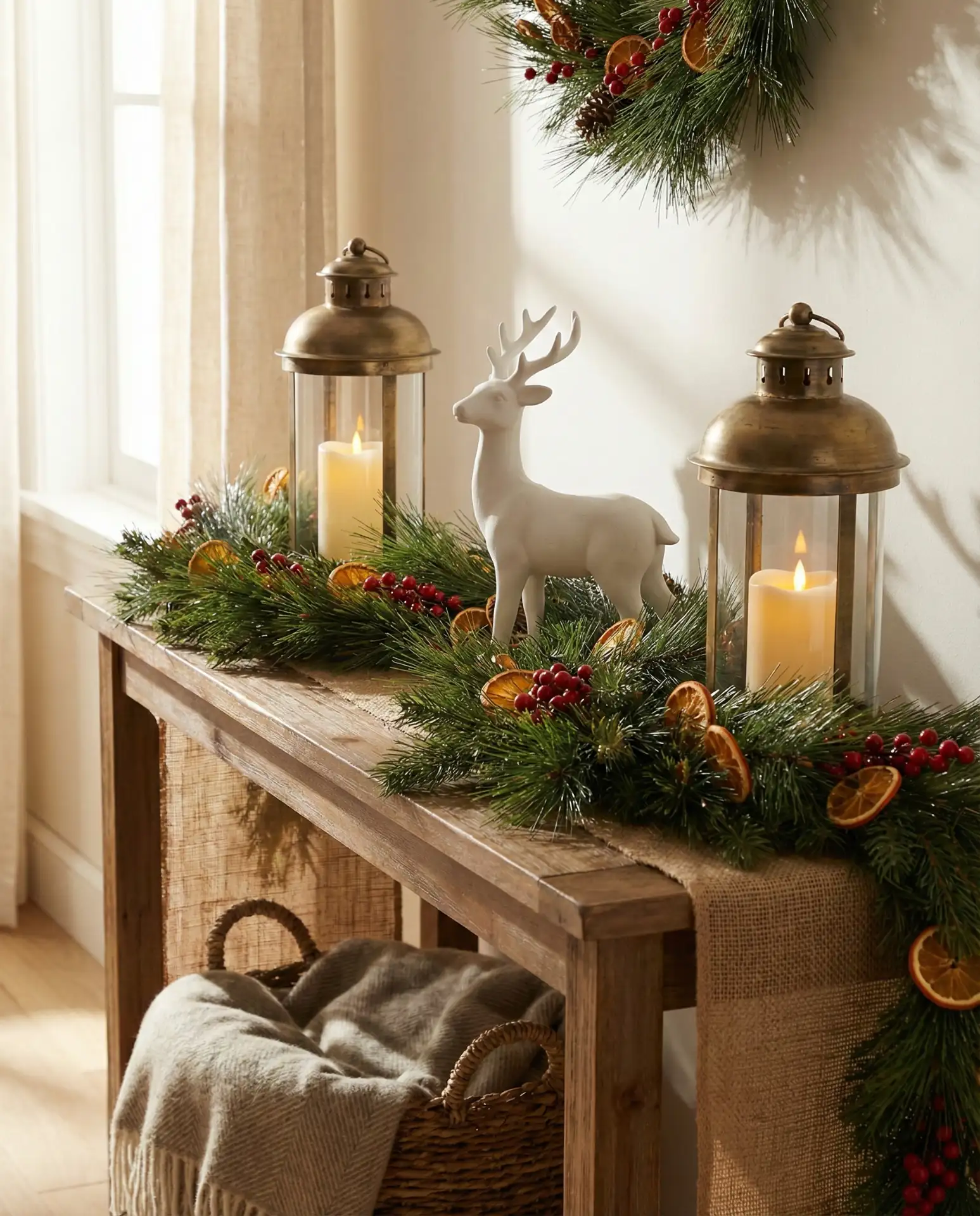 Christmas Entry Table with Evergreen Garland 1