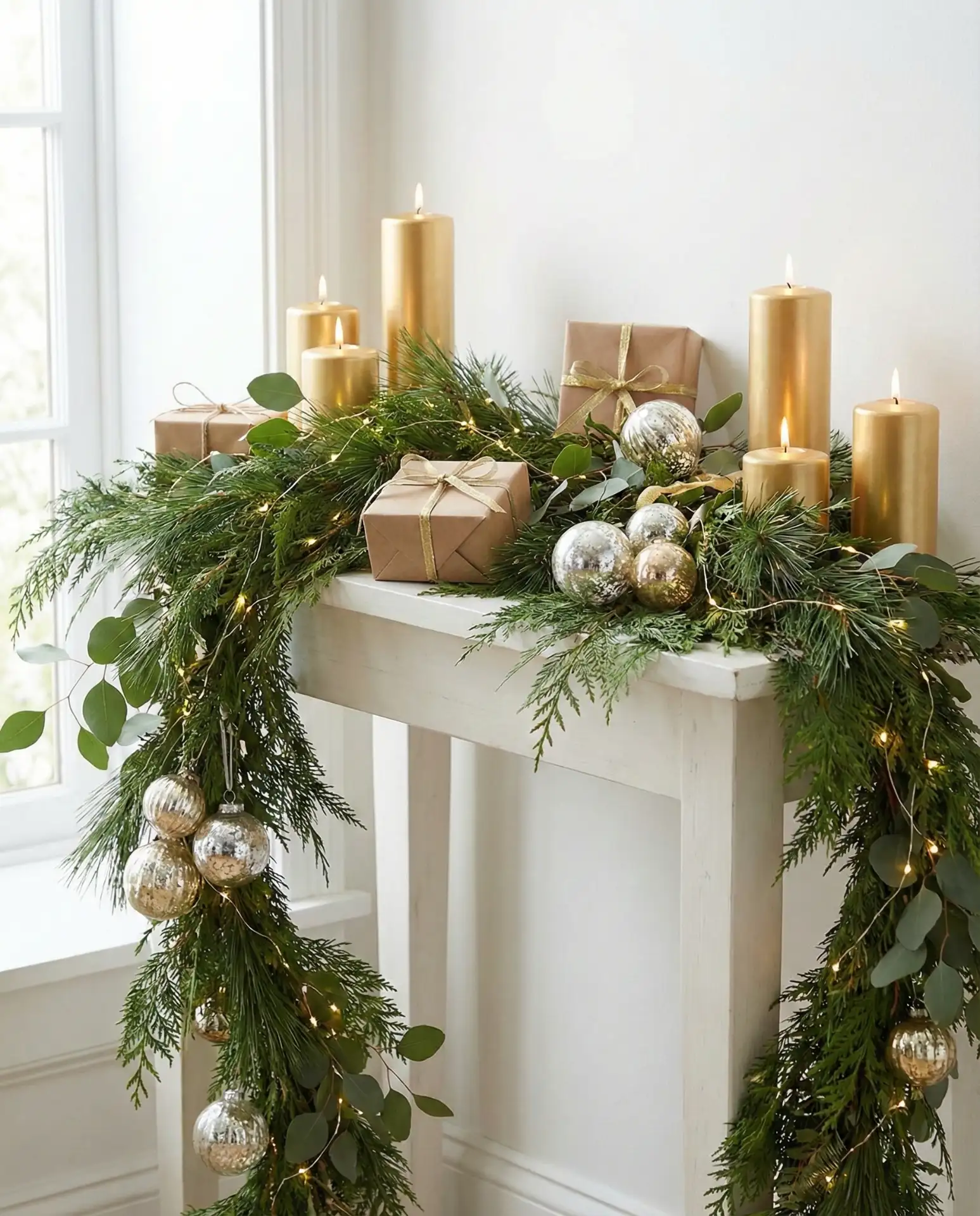 Christmas Entry Table with Evergreen Garland 2