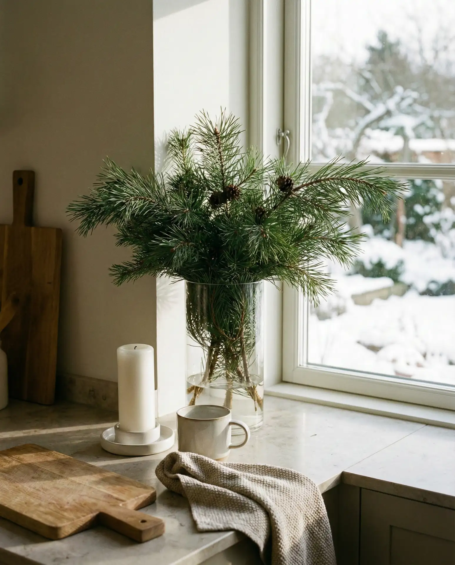 Christmas Pine Branches in a Glass Vase 2