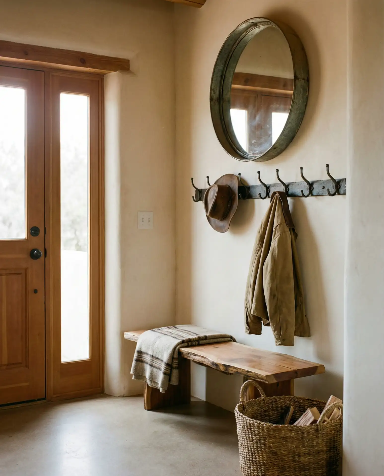 Classy Western Entryway with Bench and Hooks 2