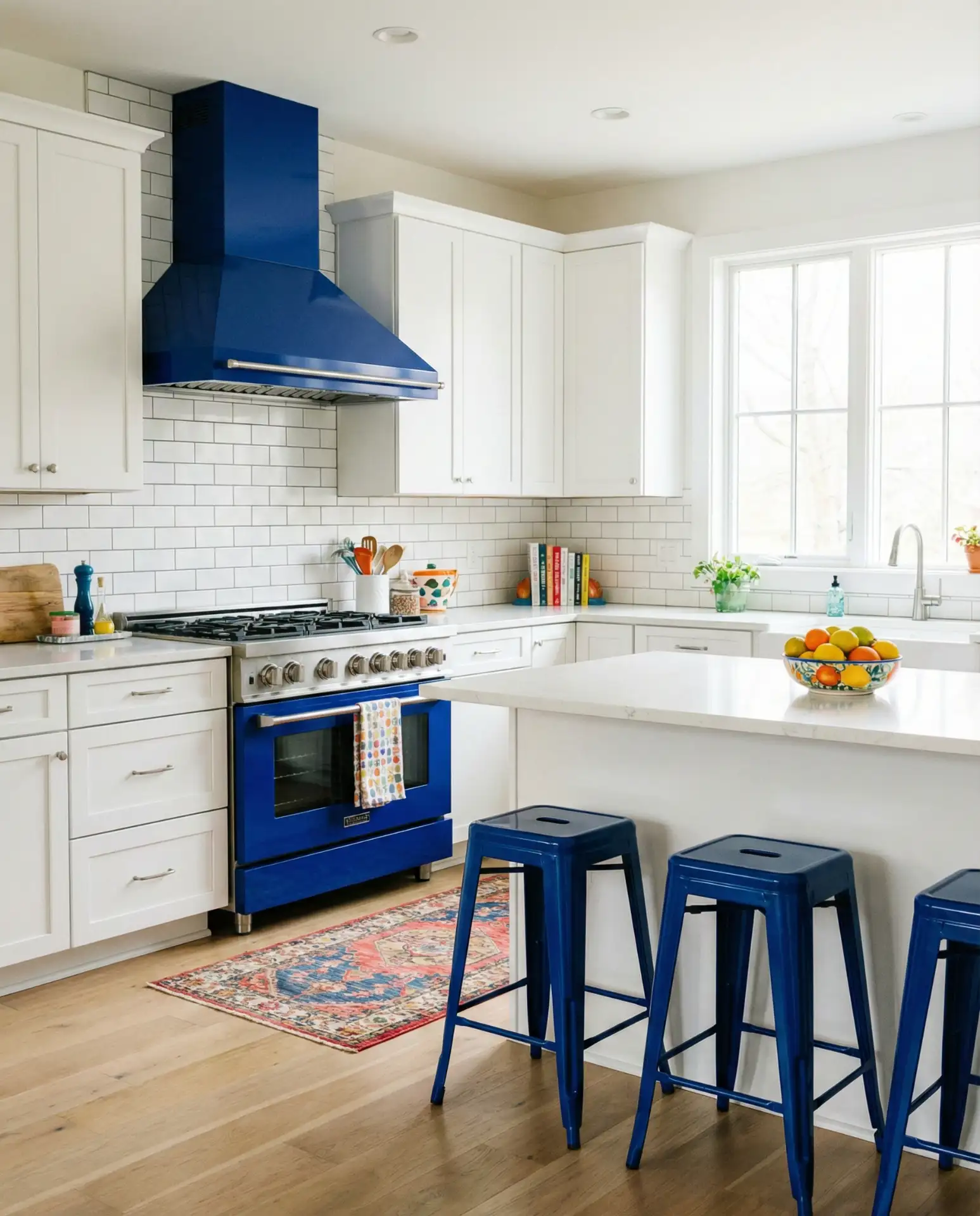 Cobalt Blue Accents in White Kitchen 1