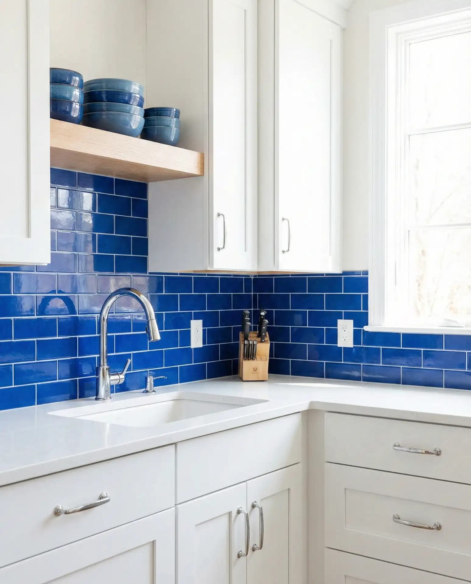 Cobalt Blue Accents in White Kitchen 2