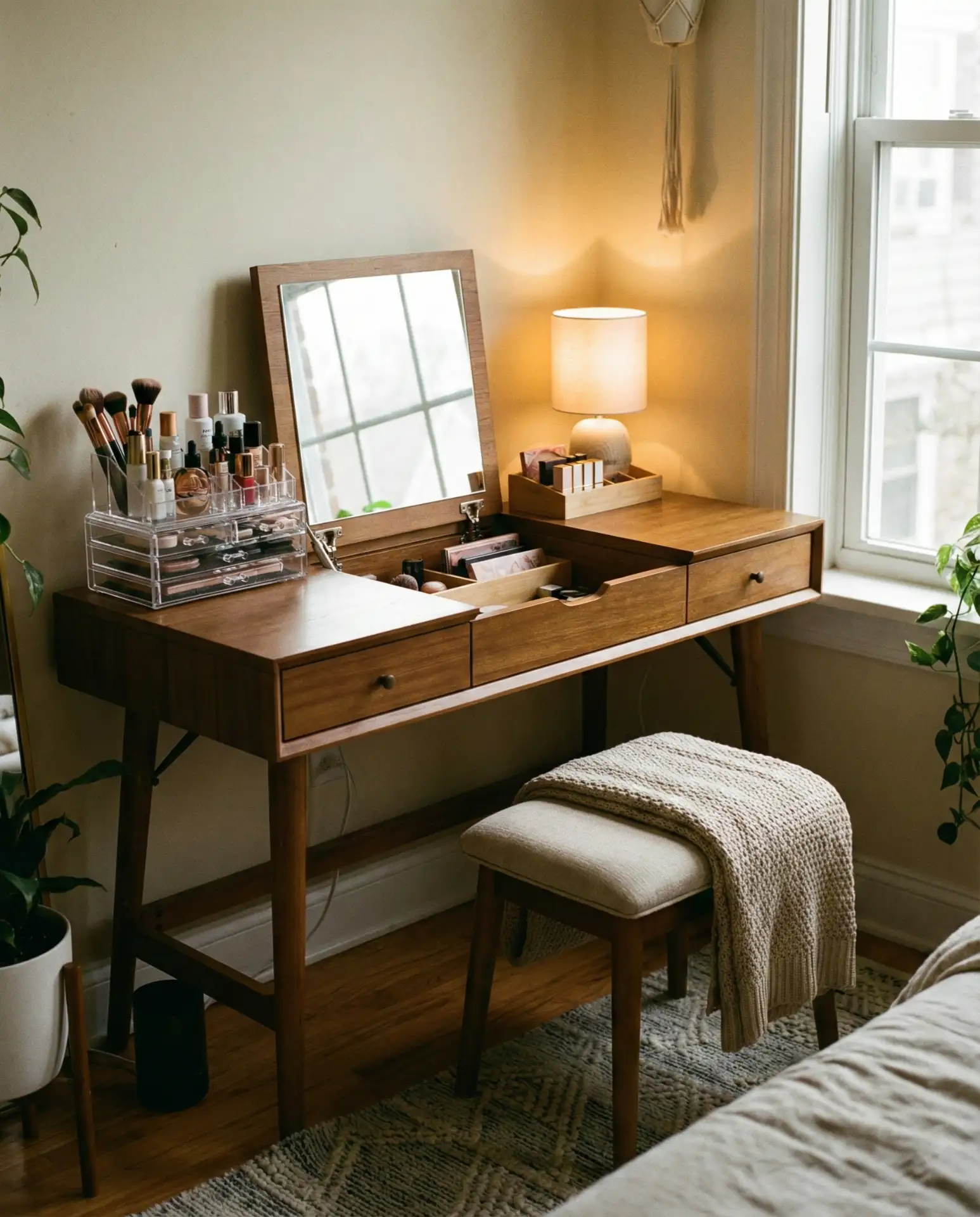 Compact Dressing Table with Foldable Mirror 1