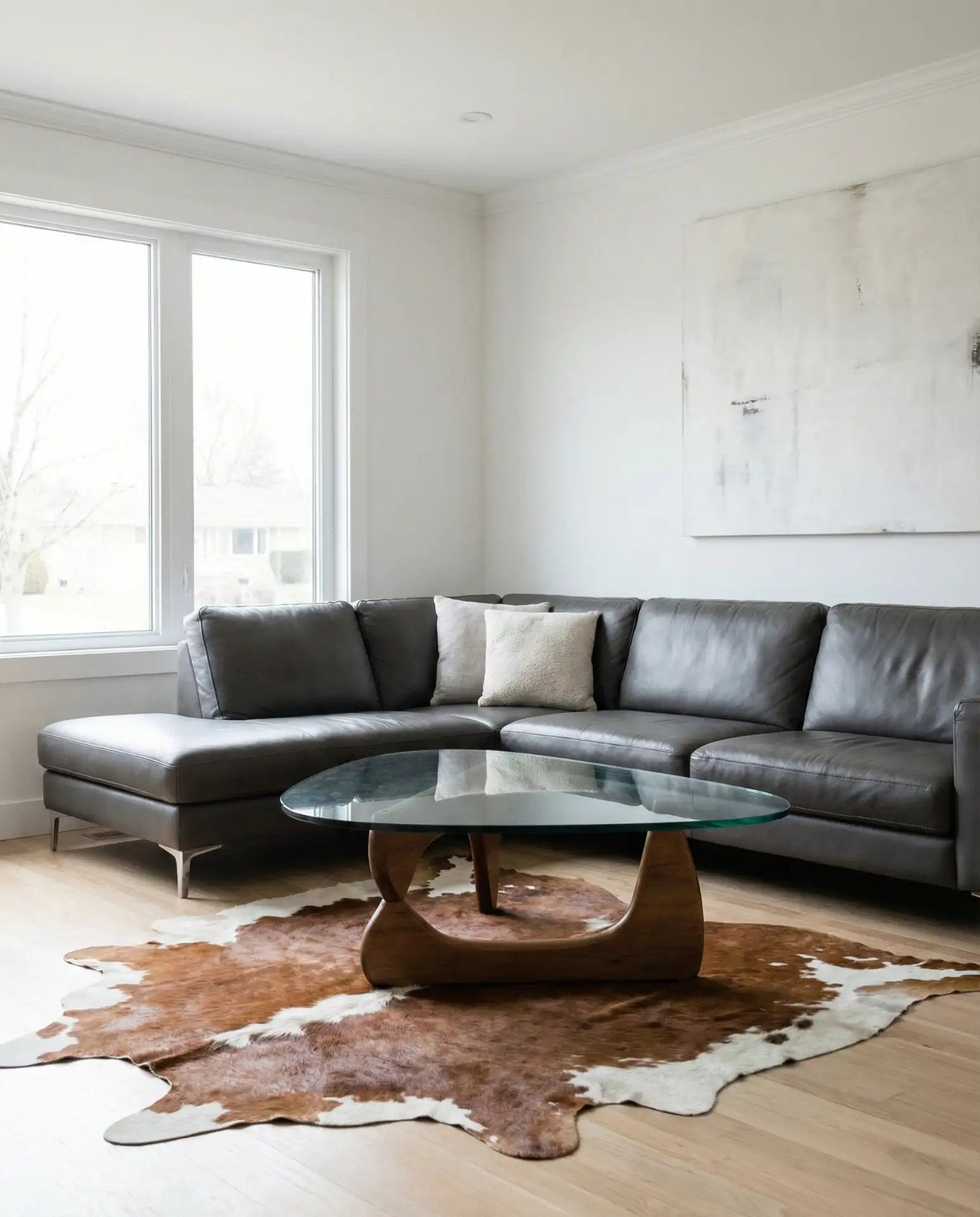 Contemporary Western Living Room with Sleek Lines and Leather 1