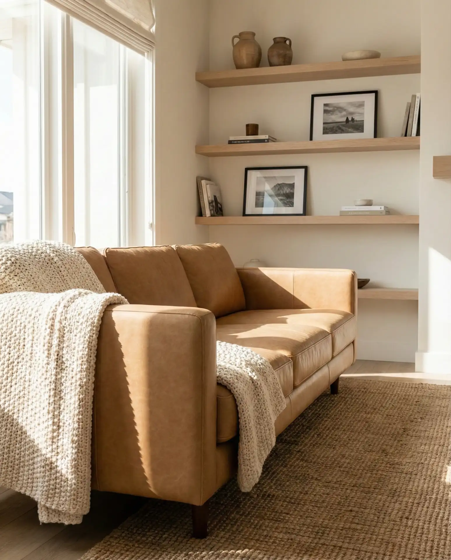 Contemporary Western Living Room with Sleek Lines and Leather 2