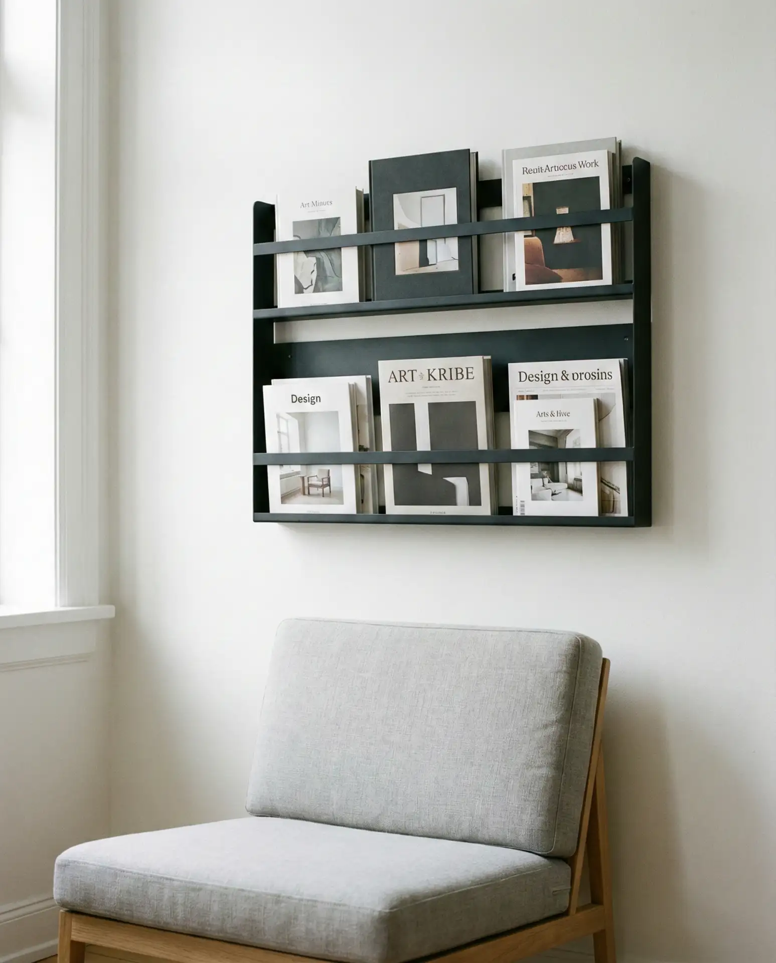 Corner with Wall-Mounted Magazine Rack 1