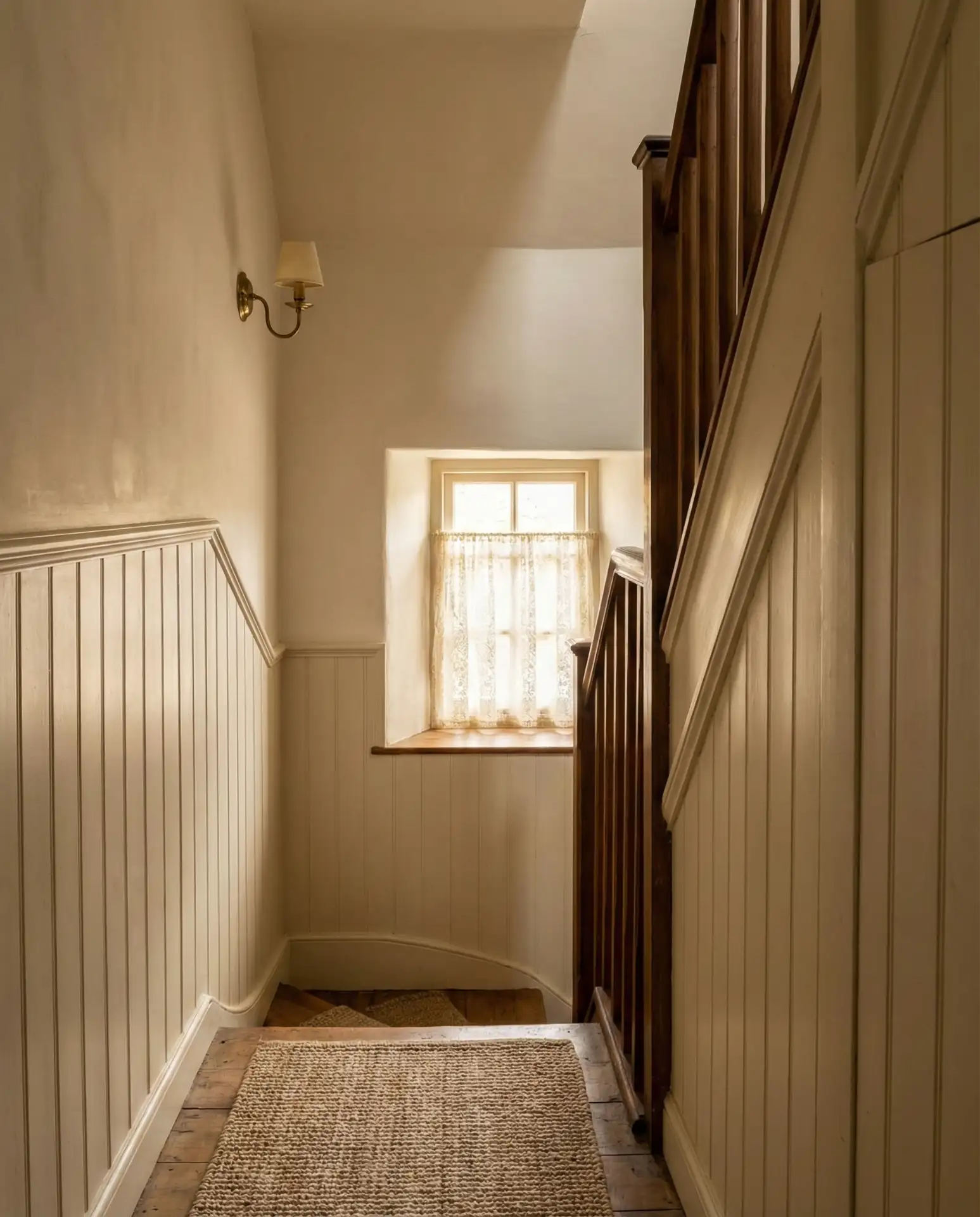Cottage Staircase with Beadboard Walls 1