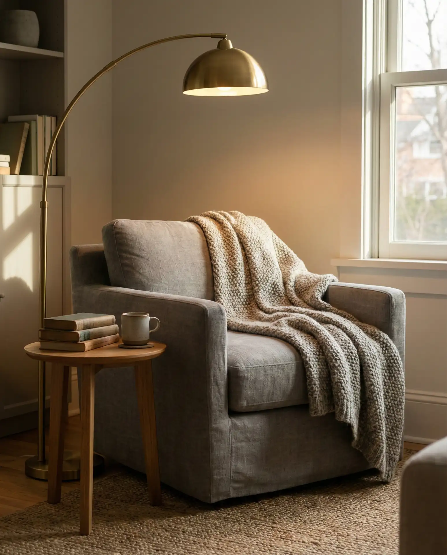 Cozy Reading Nook with Overhanging Lamp 2