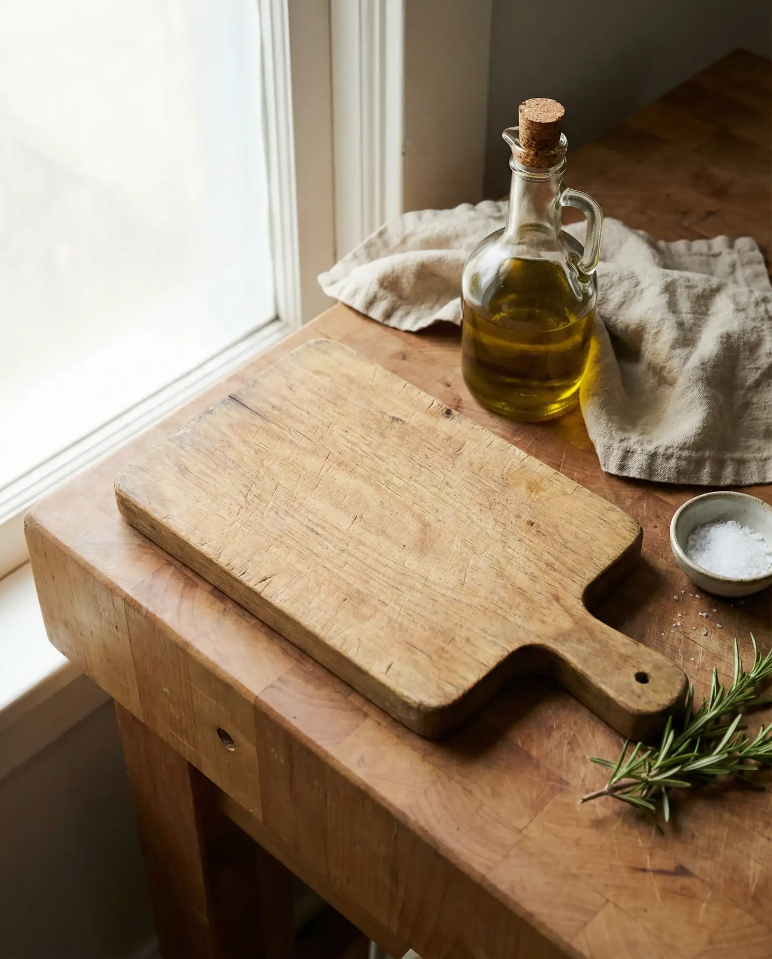 Cozy Wooden Cutting Board Display with Olive Oil 1