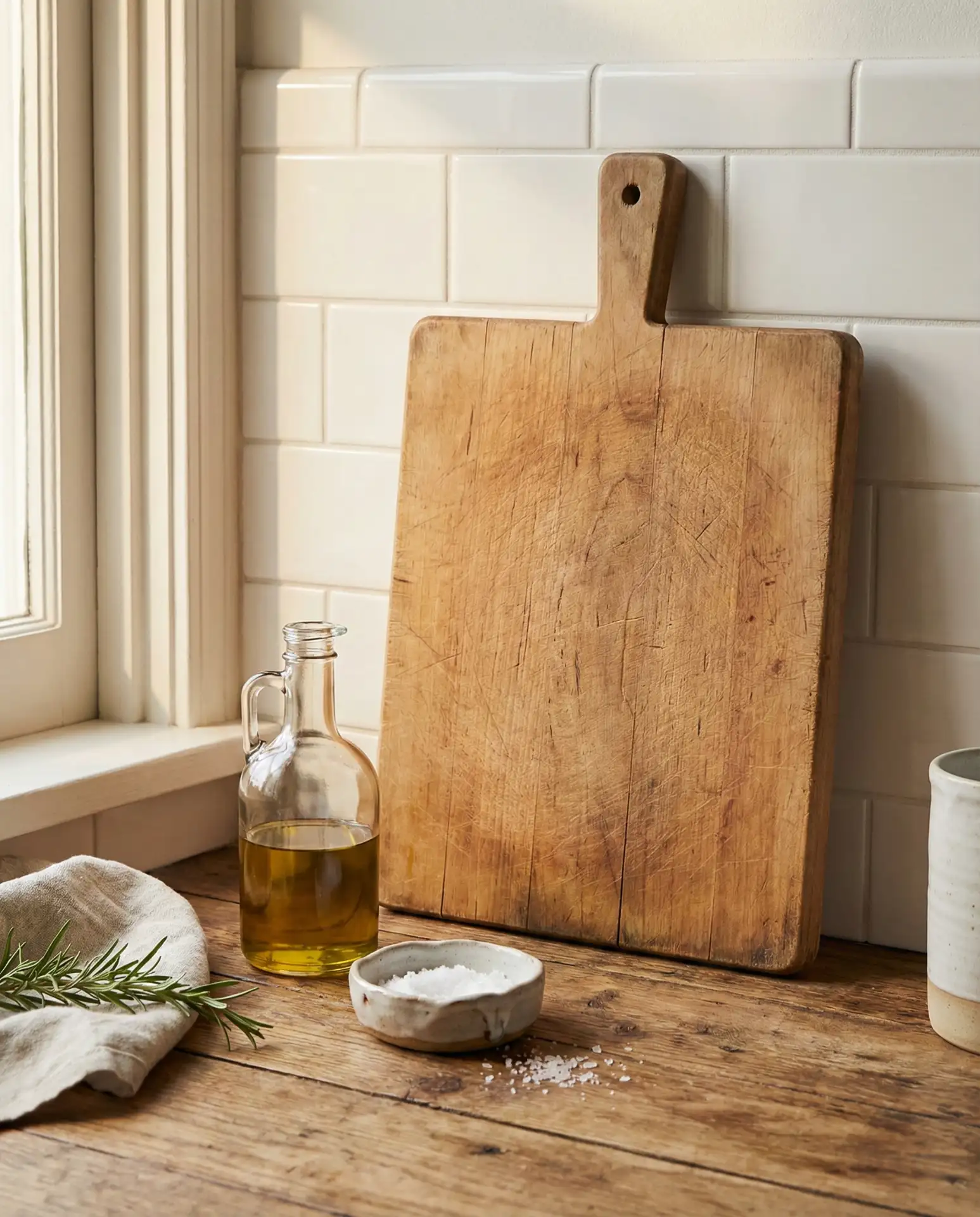 Cozy Wooden Cutting Board Display with Olive Oil 2