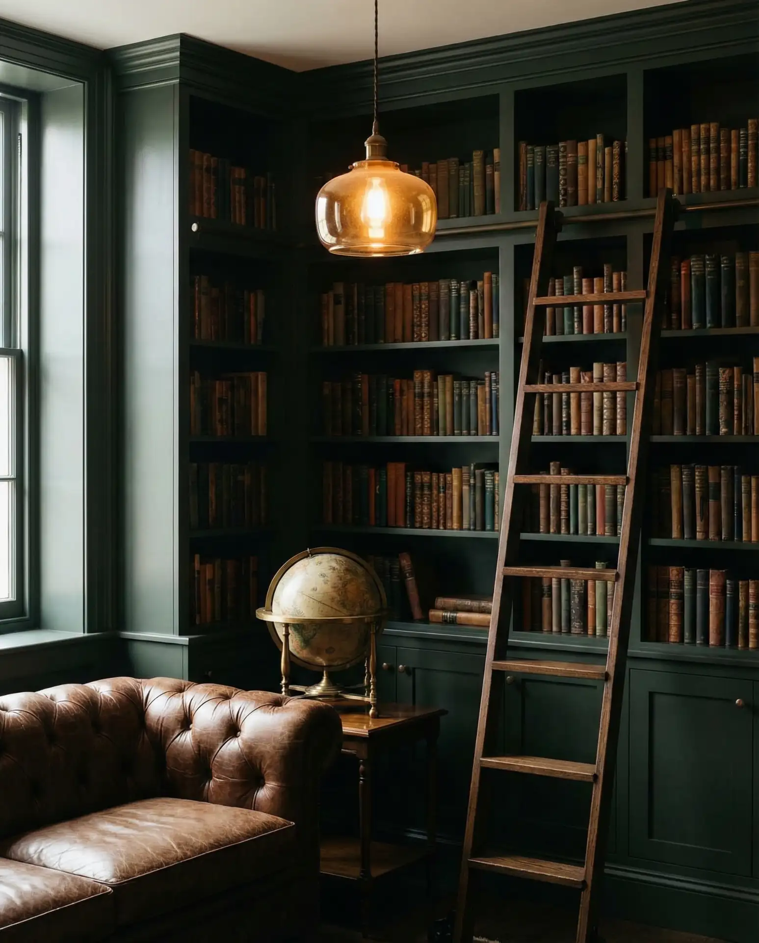 Dark Academia Library with Leather and Wood 1