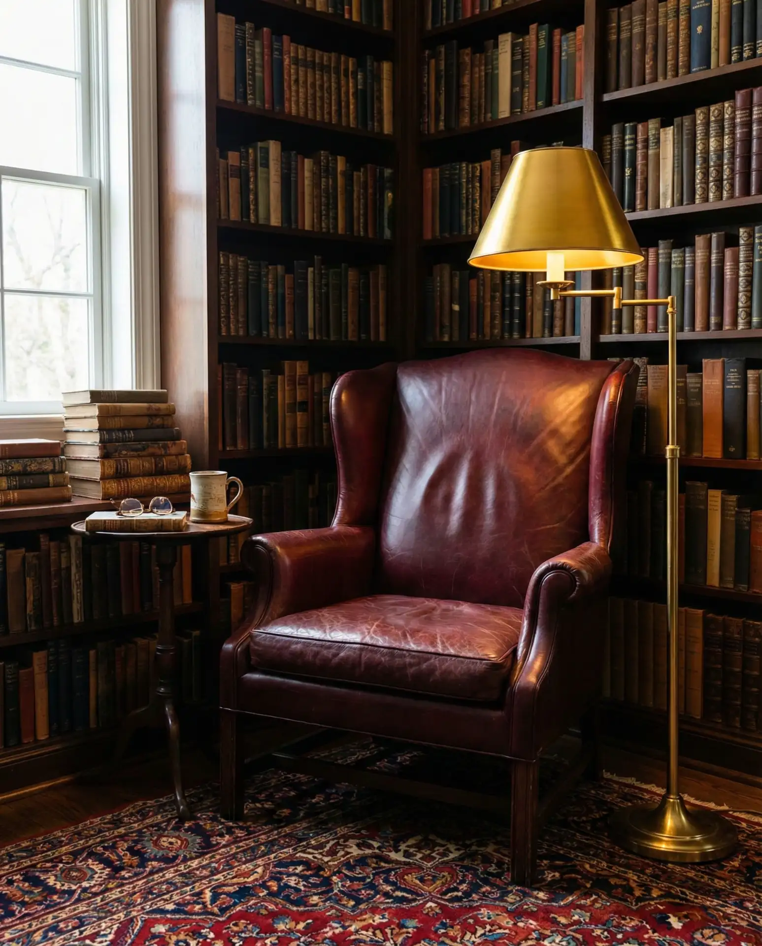 Dark Academia Library with Leather and Wood 2