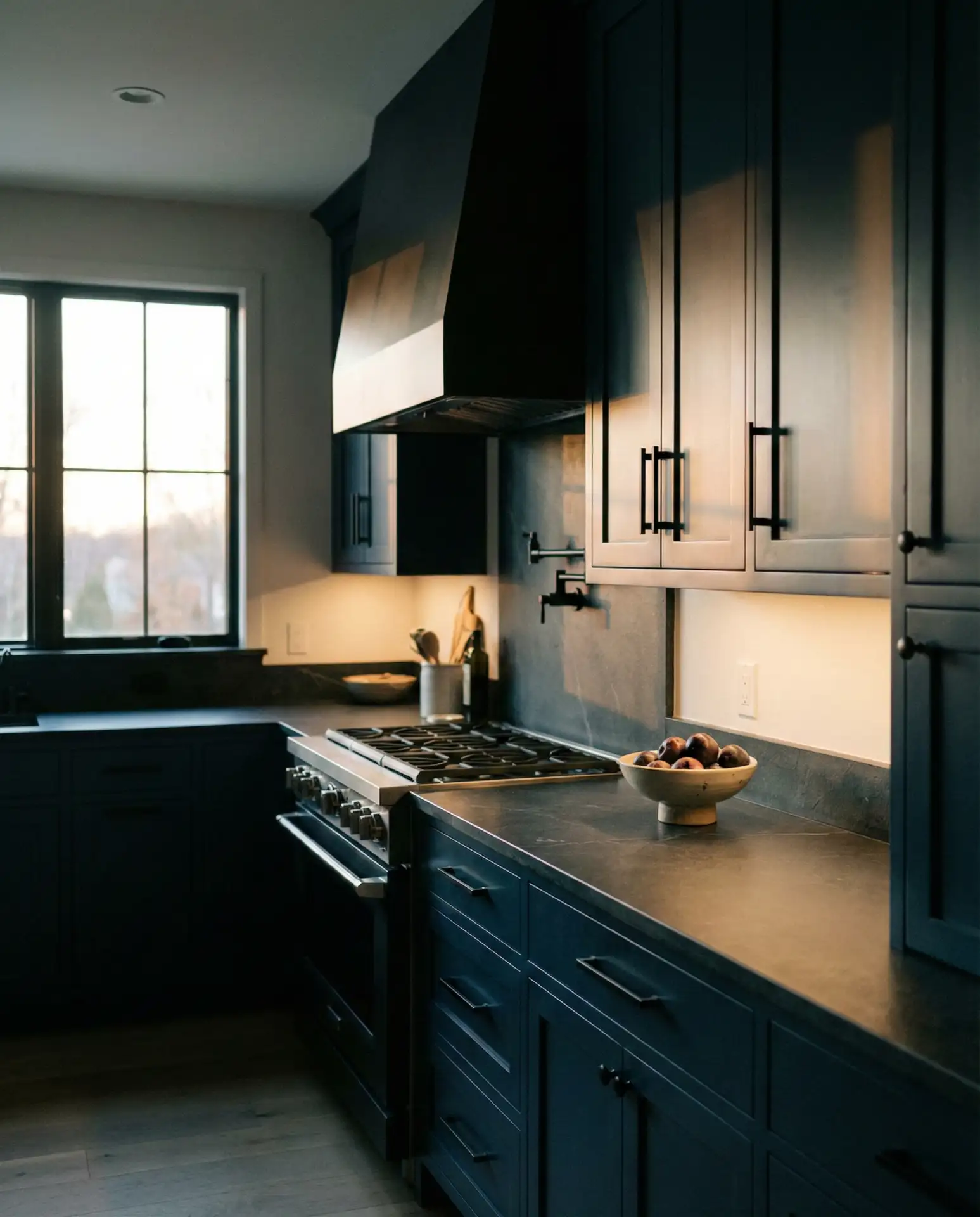 Dark Moody Blue Kitchen with Black Accents 2
