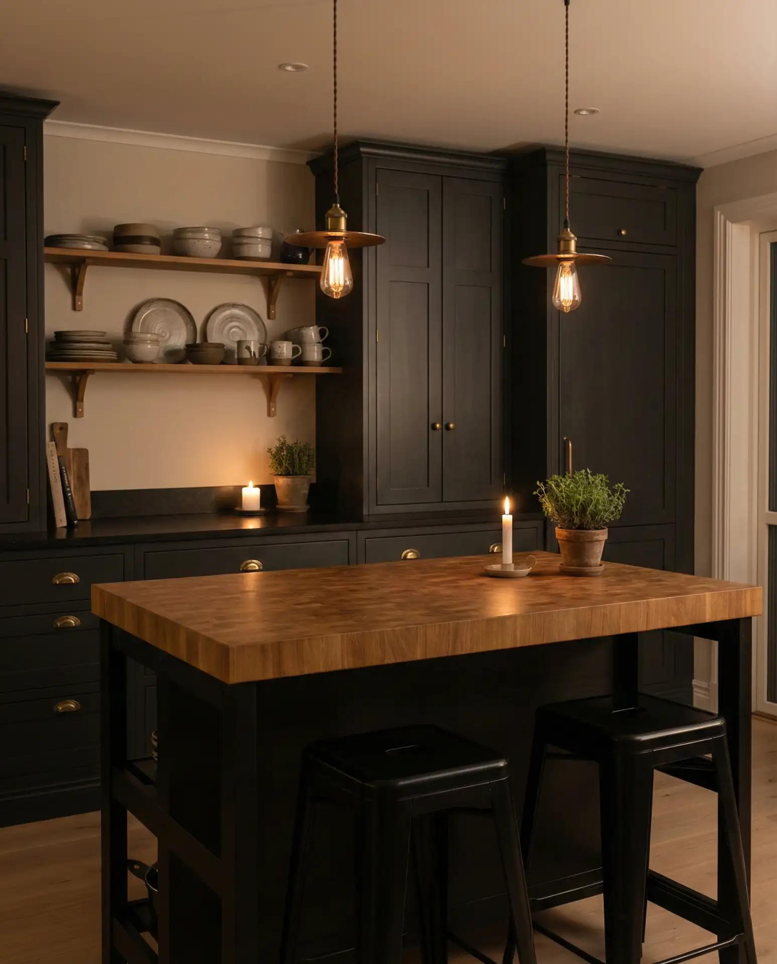 Dark Moody Kitchens with Warm Wood Accents 1