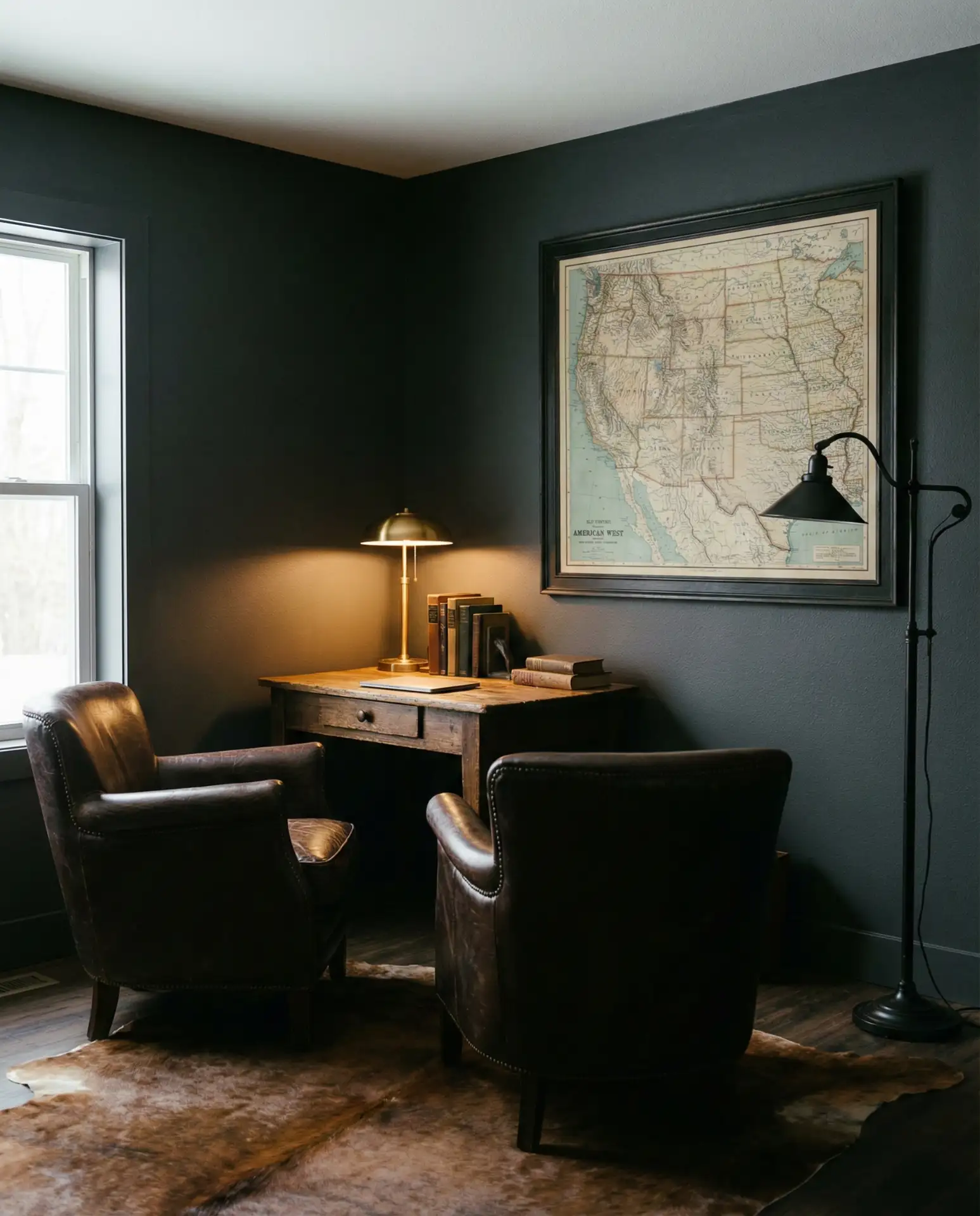 Dark Moody Western Den with Charcoal Walls 1