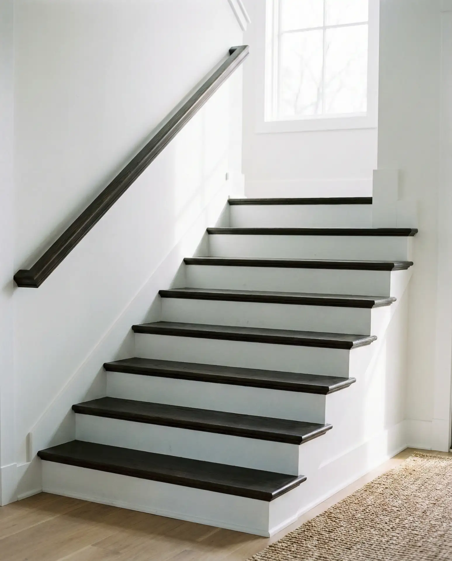 Dark Stained Staircase with Contrasting White Risers 1