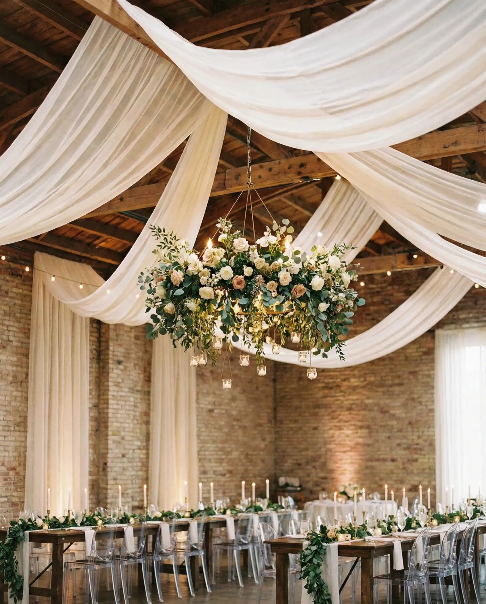Elegant Chandelier and Draped Fabric Ceilings 2