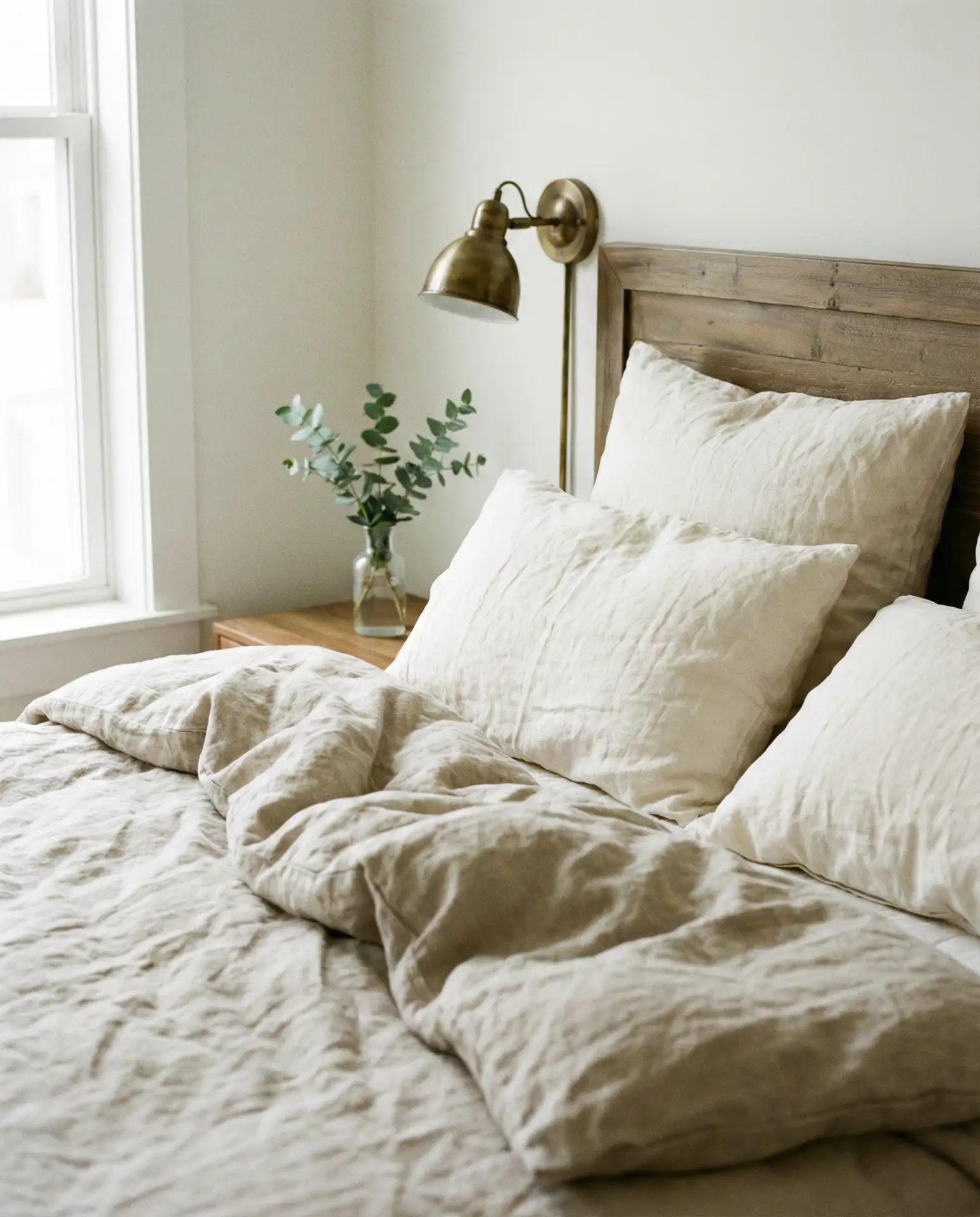 Farmhouse-Style Master Bedroom with Linen Bedding 2