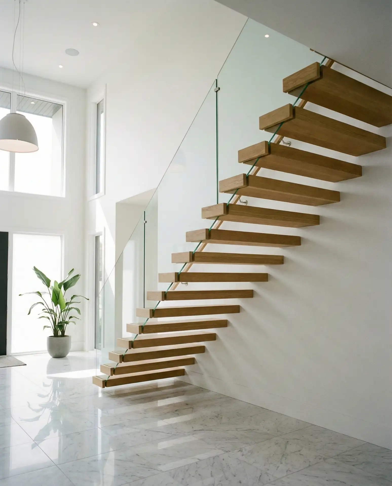 Floating Staircase with Tempered Glass Railing 1