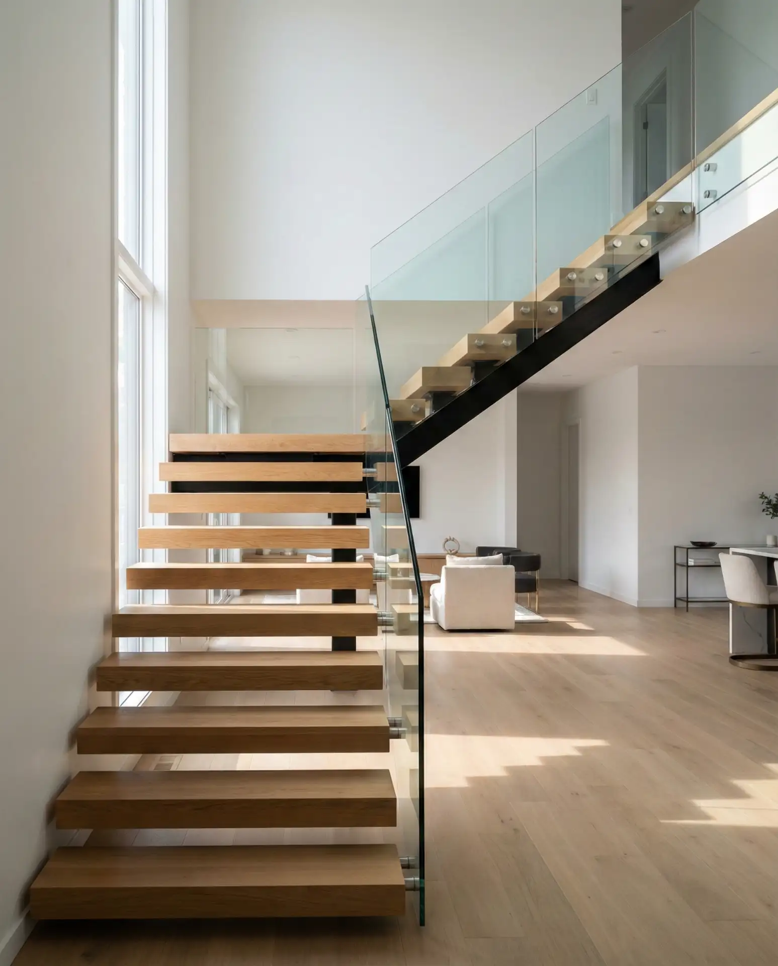 Floating Staircase with Tempered Glass Railing 2
