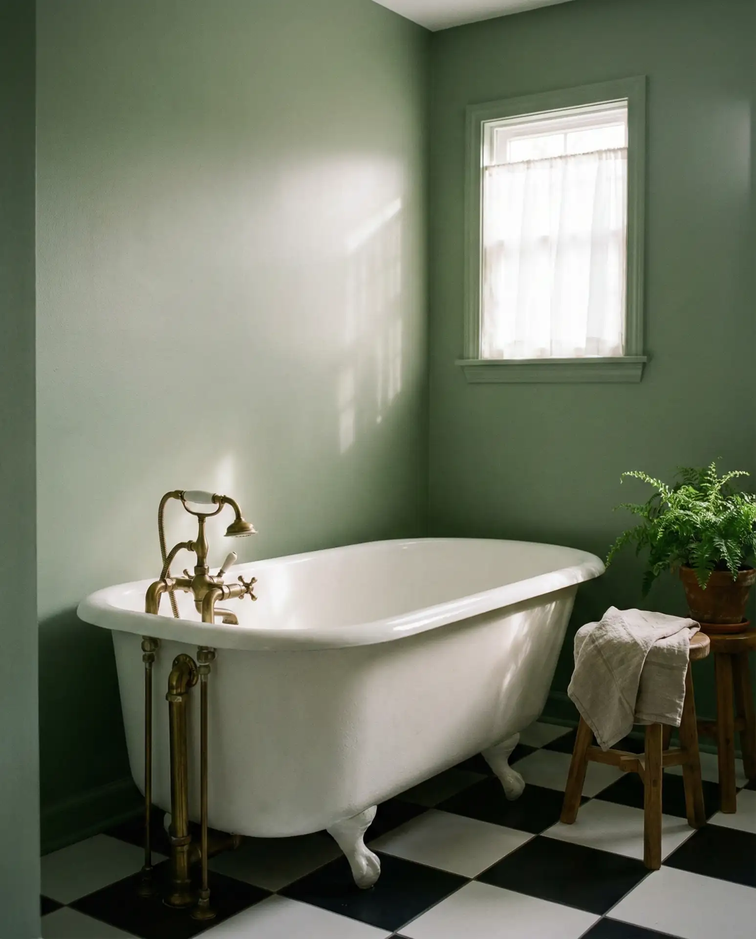 Green and Brass Vintage-Inspired Bathroom 1