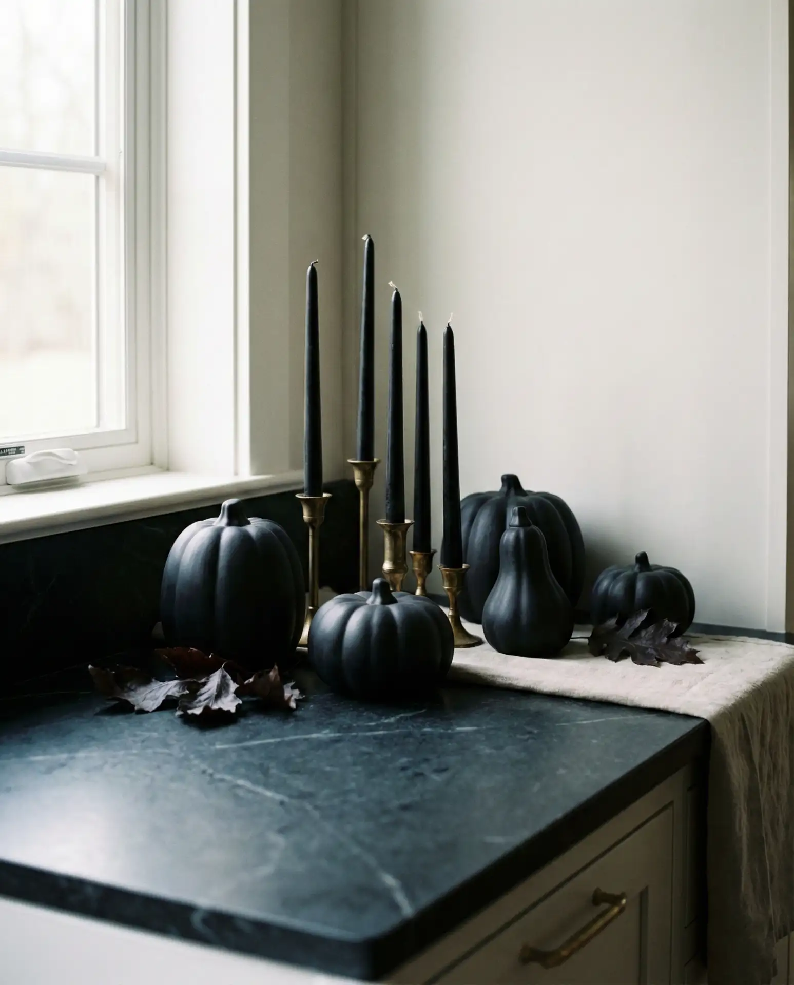 Halloween Black Pumpkins and Taper Candles 1